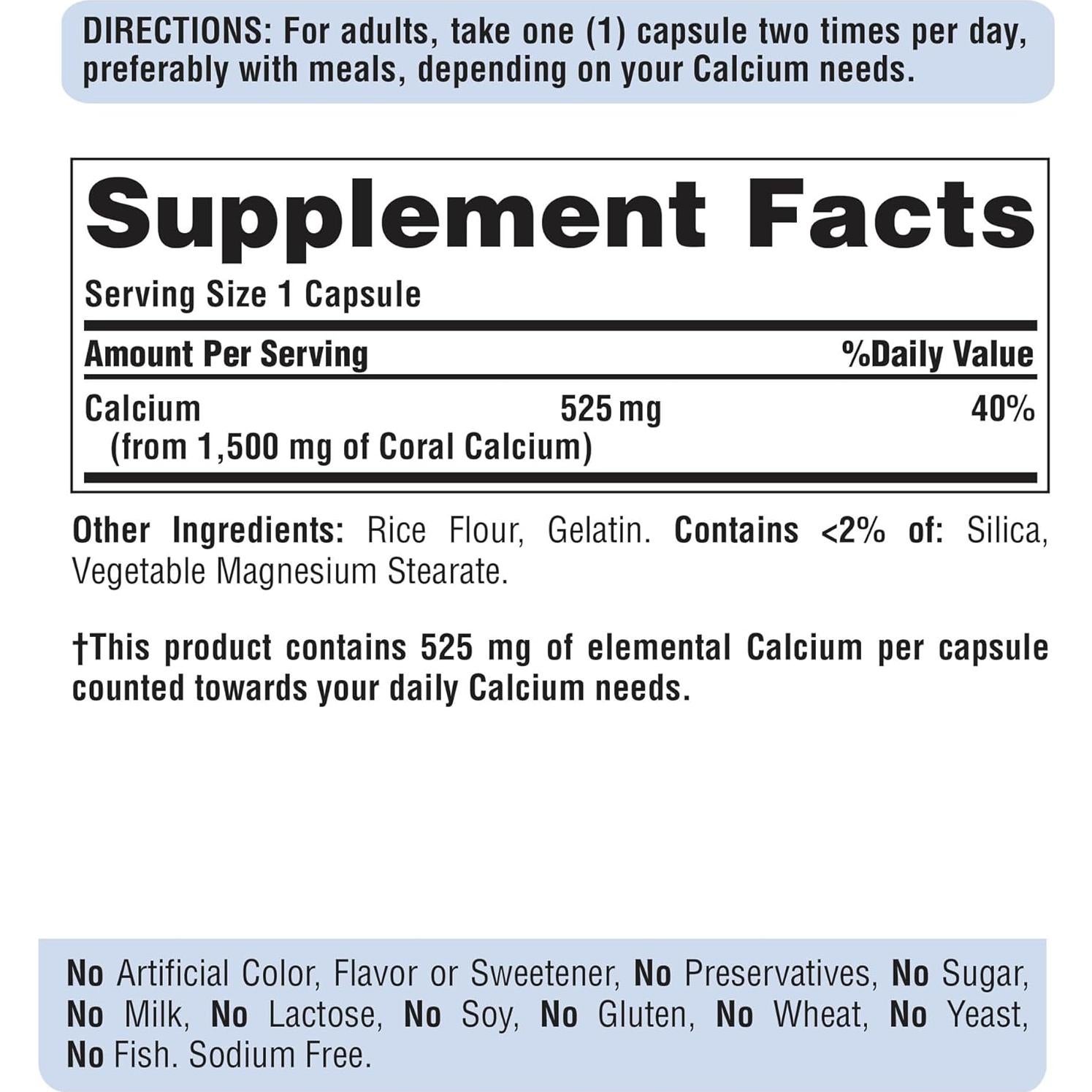 Calcio Coralino Triple Fuerza Puritan's Pride 1500mg 120 Cápsulas