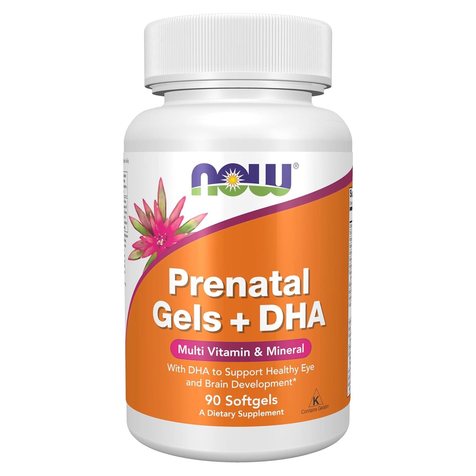 Suplemento Prenatal NOW con DHA 250 mg y Aceite de Borraja 90 Softgels