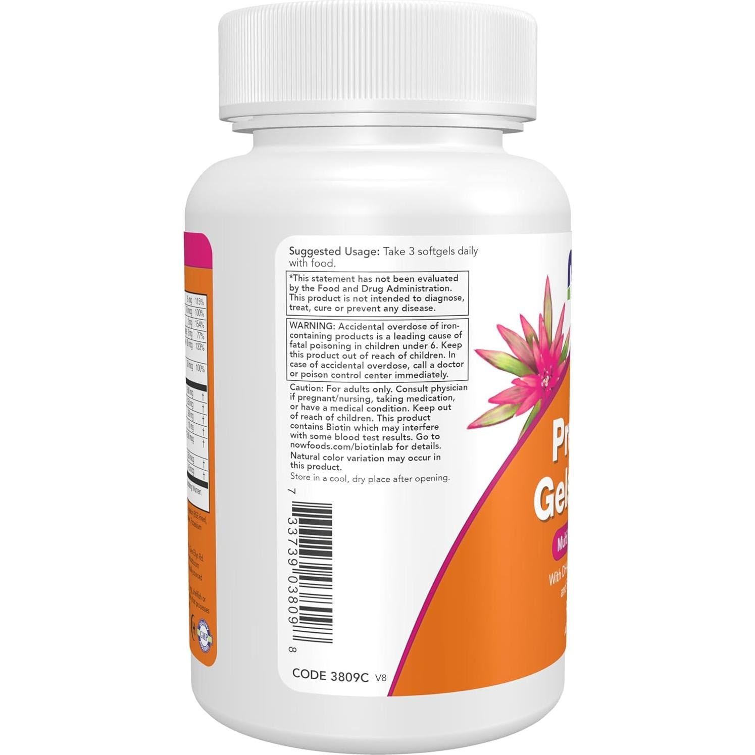 Suplemento Prenatal NOW con DHA 250 mg y Aceite de Borraja 90 Softgels