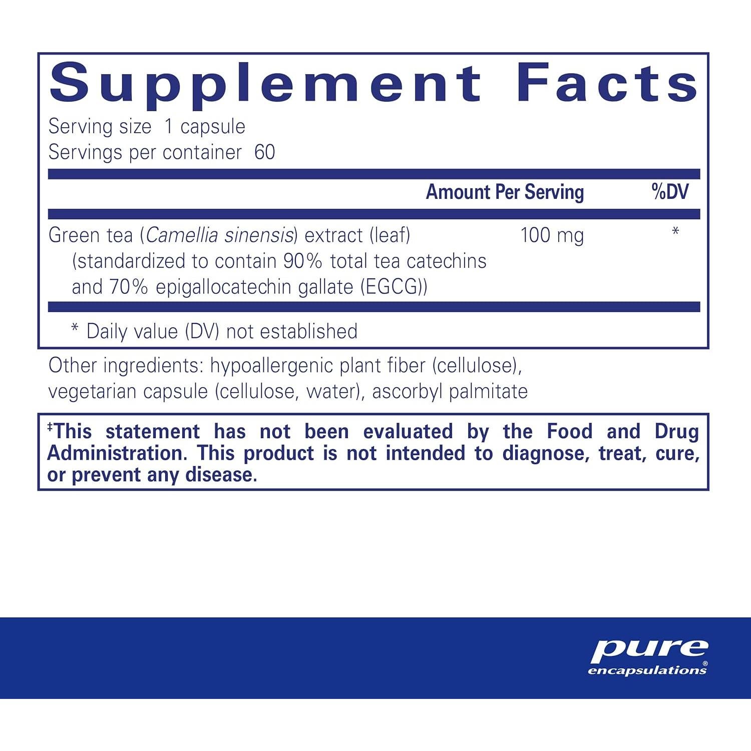 Extracto de Té Verde Pure Encapsulations 60 Cápsulas Descafeinado