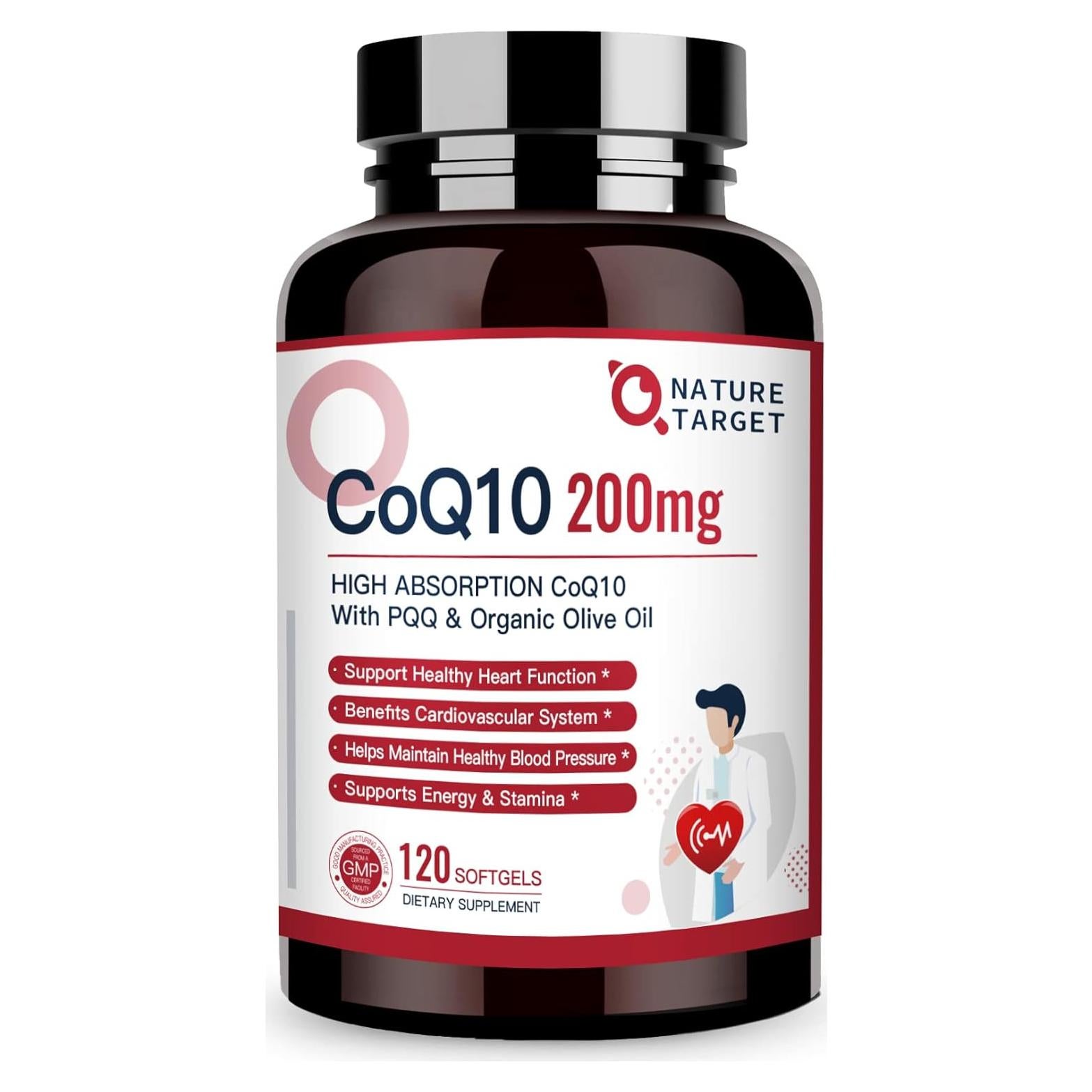 CoQ10 200mg Nature Target - Cápsulas Blandas con PQQ y Aceite de Oliva Orgánico - 120 Porciones
