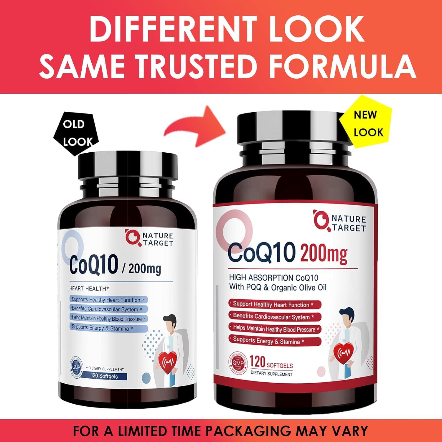 CoQ10 200mg Nature Target - Cápsulas Blandas con PQQ y Aceite de Oliva Orgánico - 120 Porciones