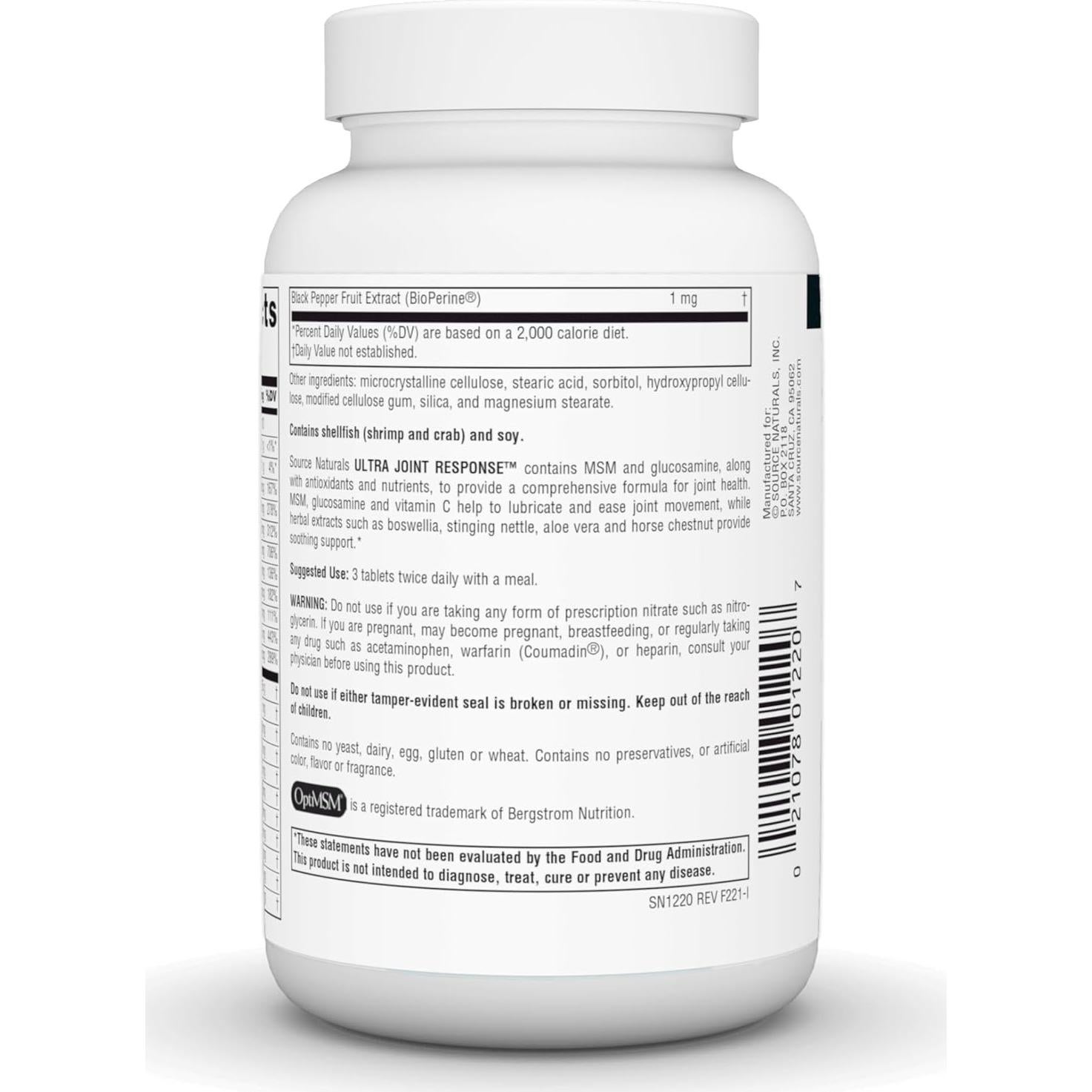 Source Naturals Ultra Joint Response 90 Tabletas Glucosamina MSM