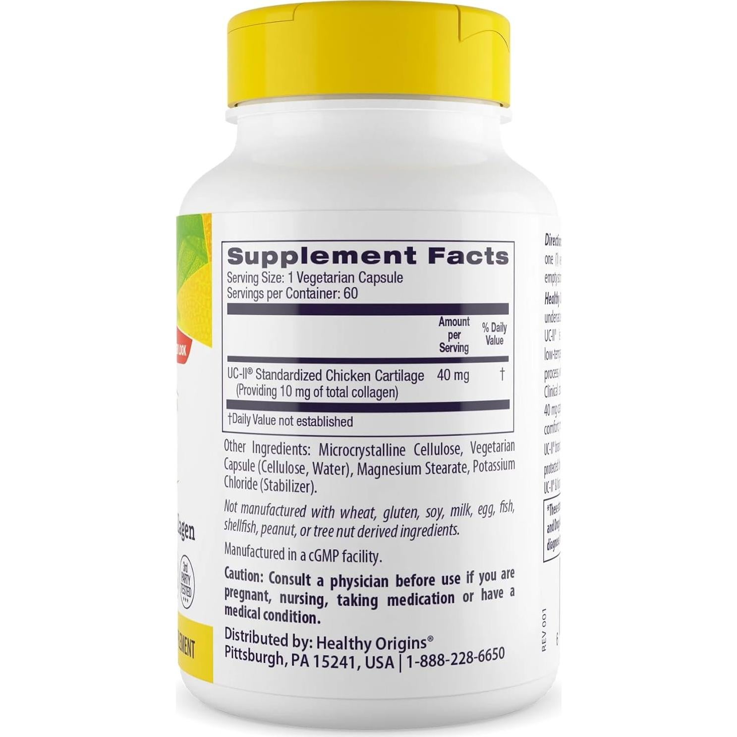 Colágeno Tipo II Healthy Origins UC-II 40 mg 60 Cápsulas Vegetales