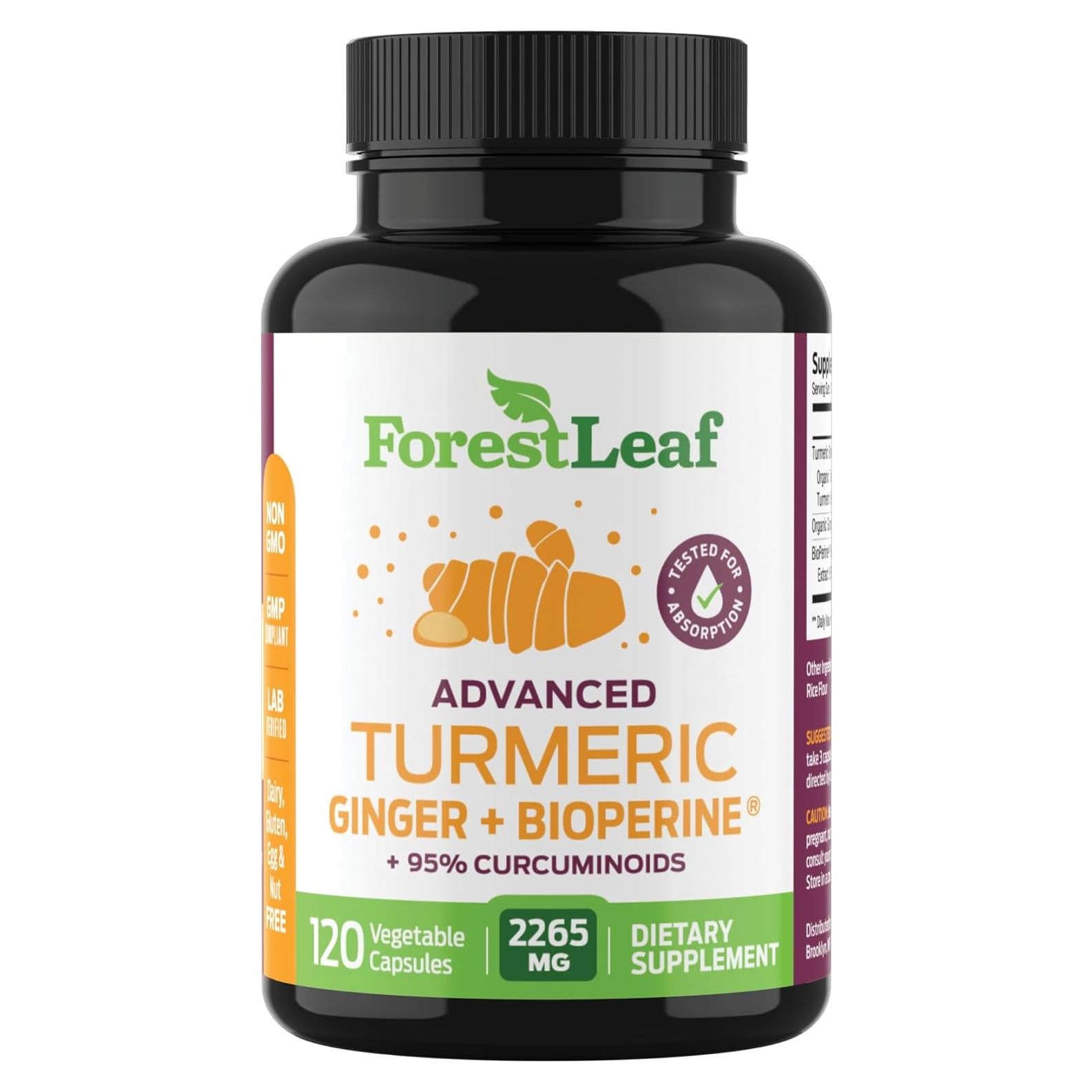 Suplemento de Cúrcuma Orgánica ForestLeaf 2265mg 120 Cápsulas