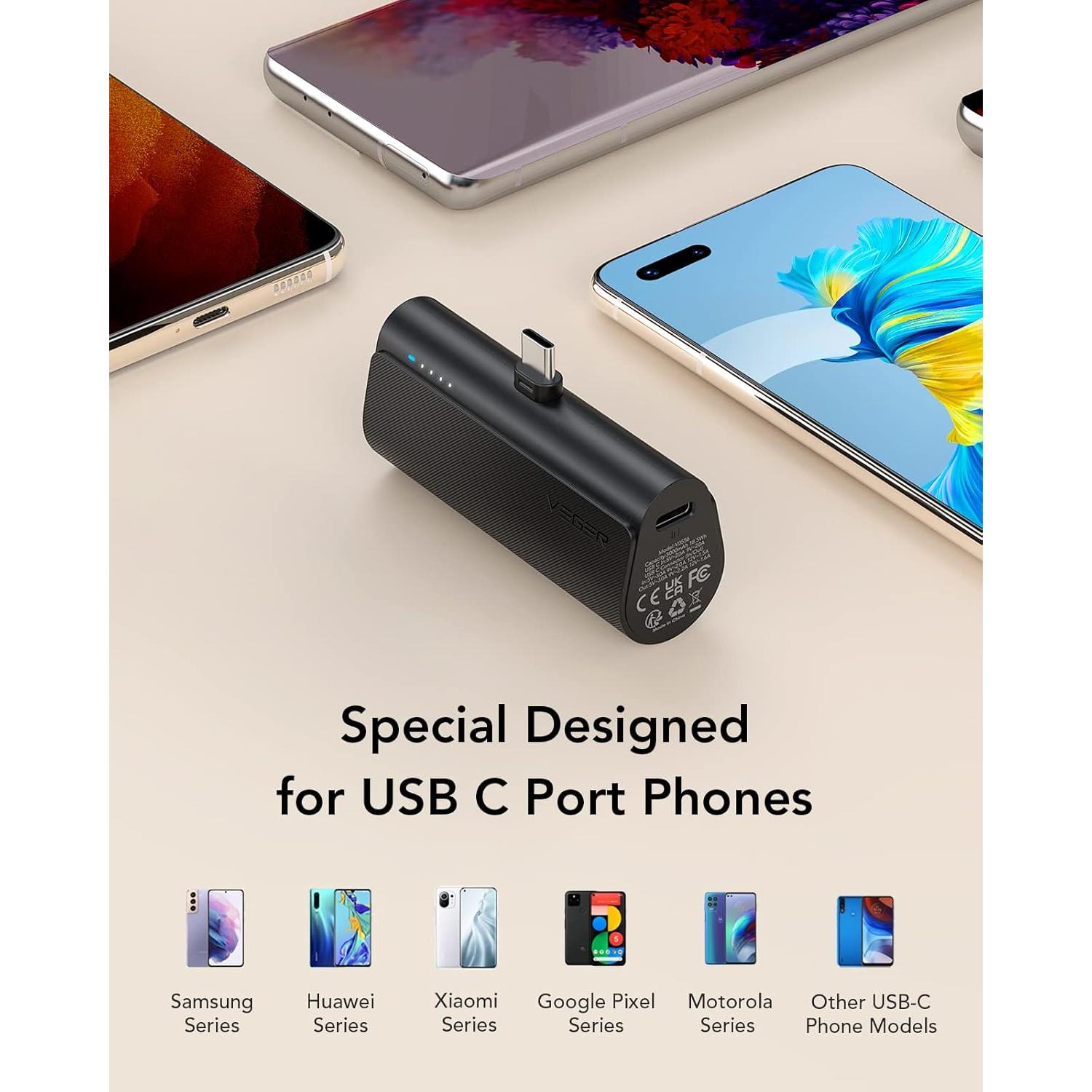 Cargadores Portátiles USB C VEGER 5000mAh 2 Paquetes Carga Rápida