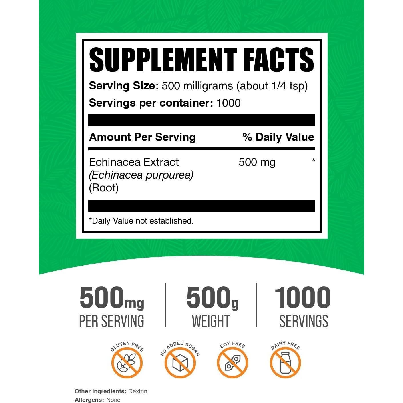 Polvo de Extracto de Equinácea BulkSupplements 500mg 500g Vegano
