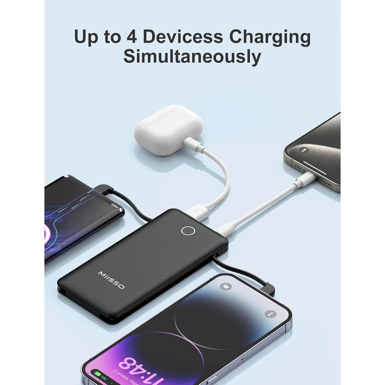 Cargador Portátil Miisso 10000mAh Slim 4 Salidas USB Tipo C