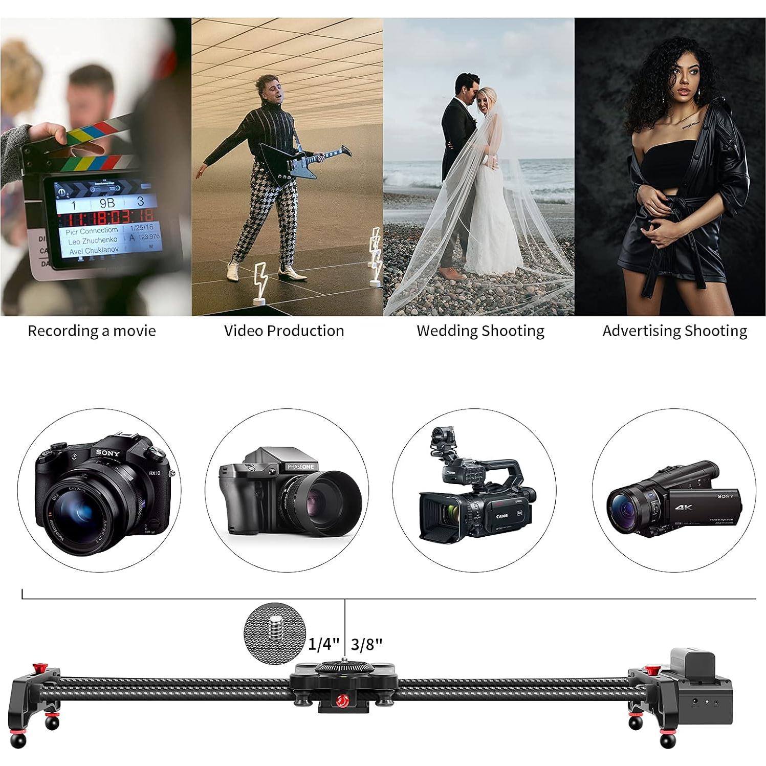 Deslizador de Cámara Motorizado GVM 80cm Fibra de Carbono Inalámbrico