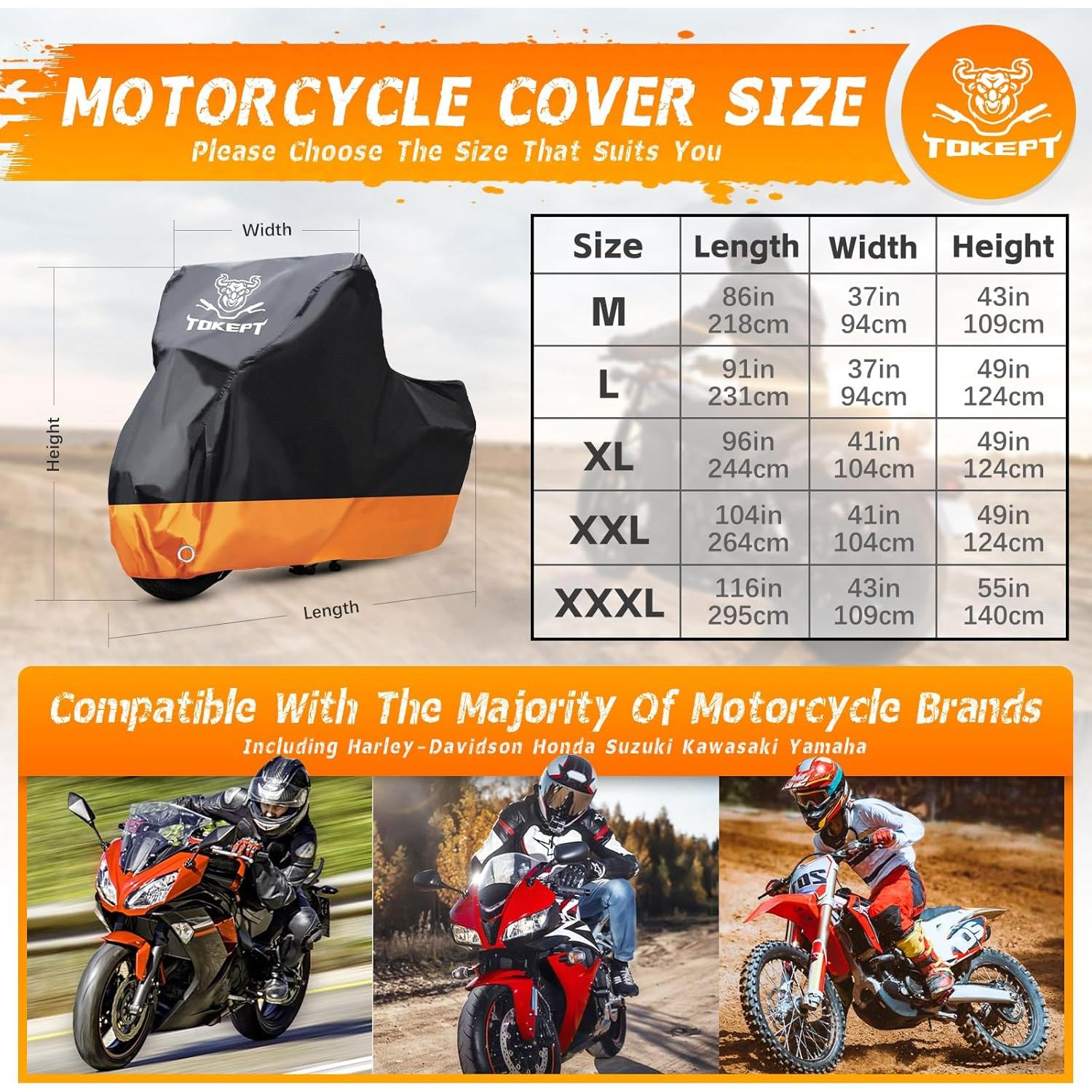 Funda para Motocicleta Tokept XXL Impermeable 264 cm Negro/Naranja