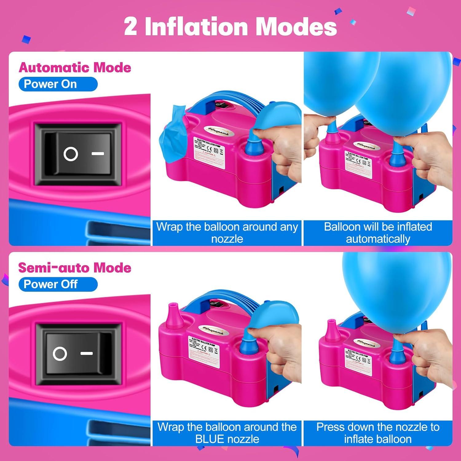 FLSEPAMB Balloon Pump, Electric Balloon Pump,Portable Dual Nozzles Electric Balloon Air Pump 110V 600W, Electric Balloon Inflator with Tying Tool, Colored Ribbons for Party Decoration