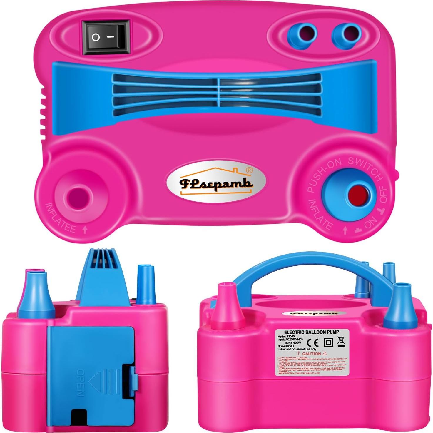 FLSEPAMB Balloon Pump, Electric Balloon Pump,Portable Dual Nozzles Electric Balloon Air Pump 110V 600W, Electric Balloon Inflator with Tying Tool, Colored Ribbons for Party Decoration