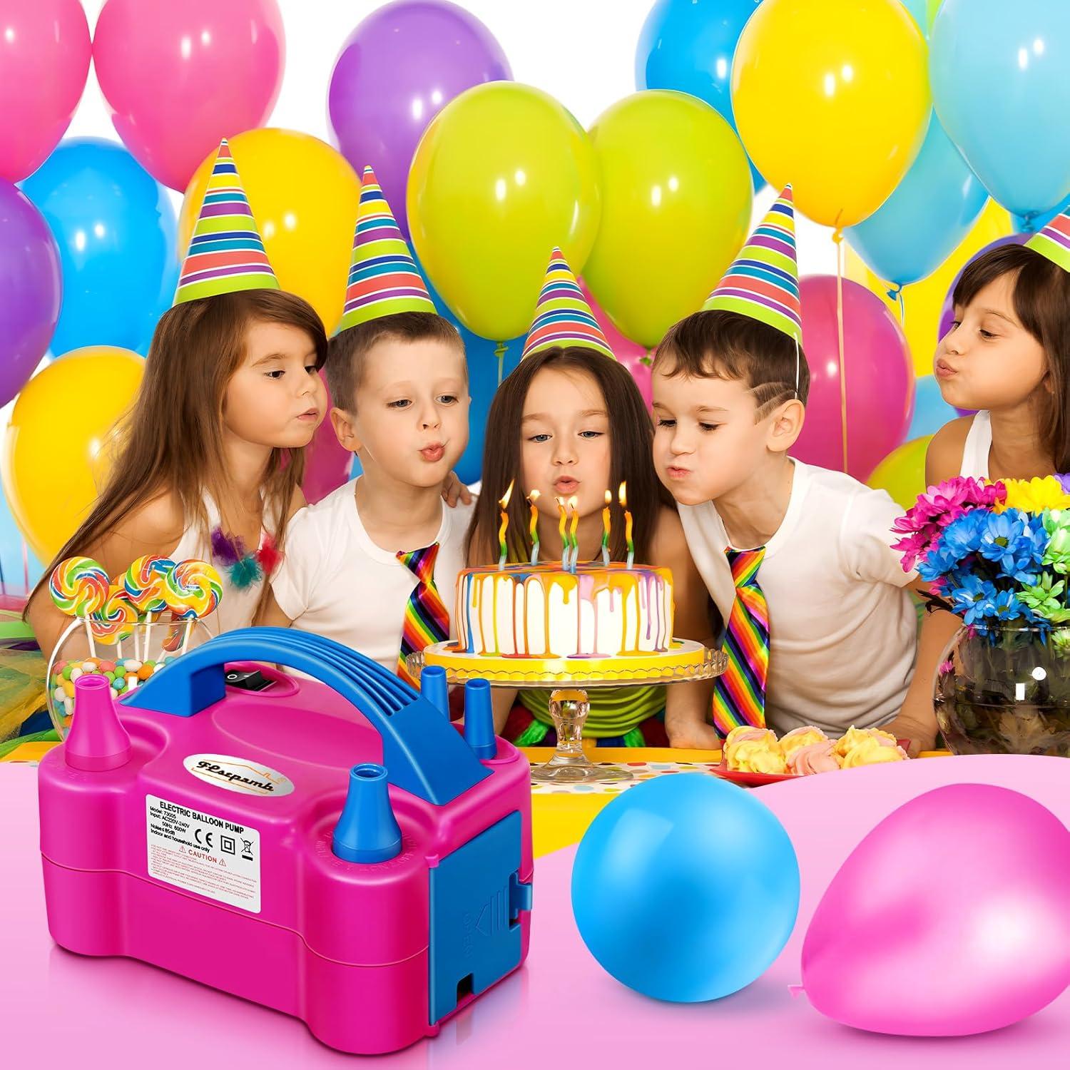 FLSEPAMB Balloon Pump, Electric Balloon Pump,Portable Dual Nozzles Electric Balloon Air Pump 110V 600W, Electric Balloon Inflator with Tying Tool, Colored Ribbons for Party Decoration