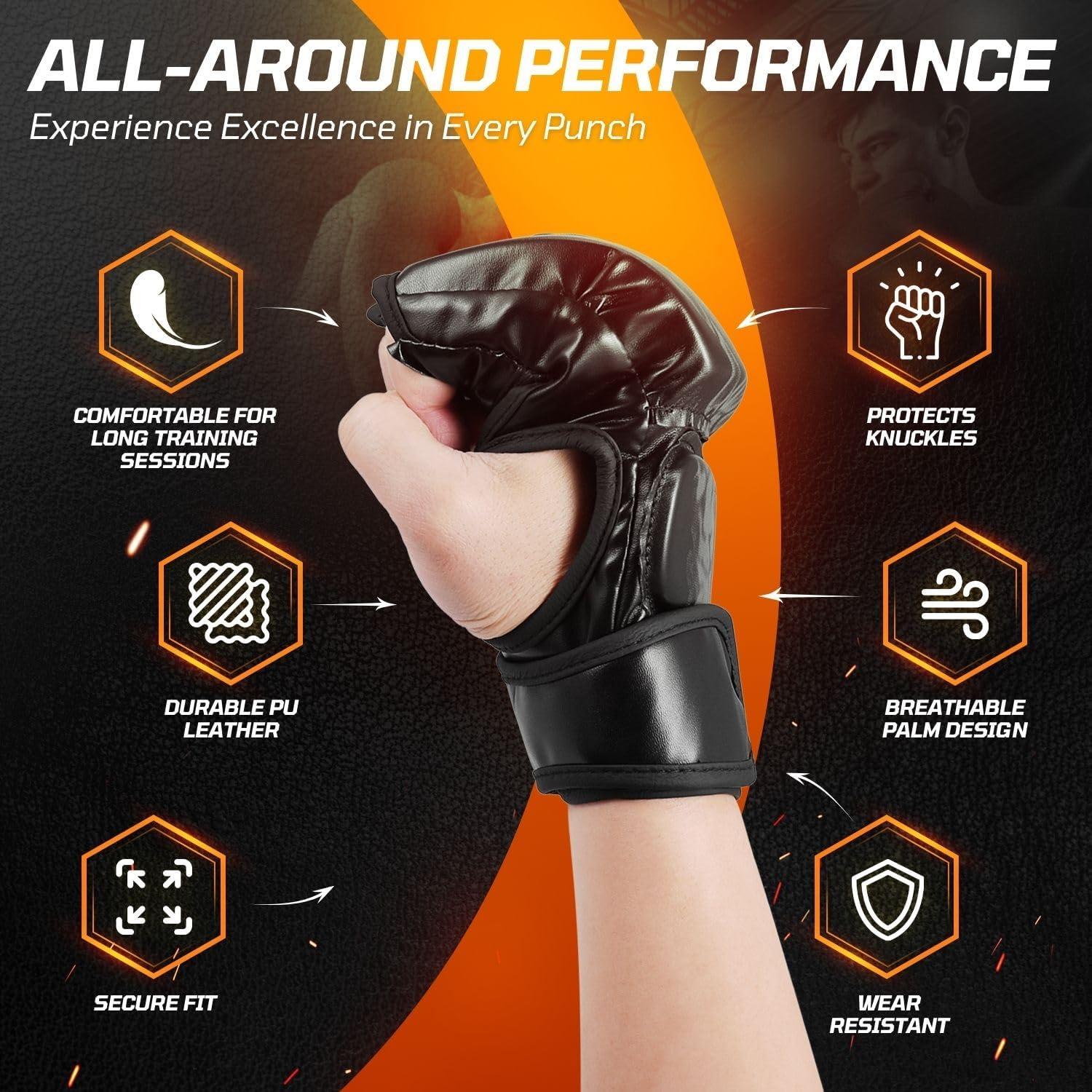 Guantes de MMA Flexzion Sin Dedos para Sparring - Negro