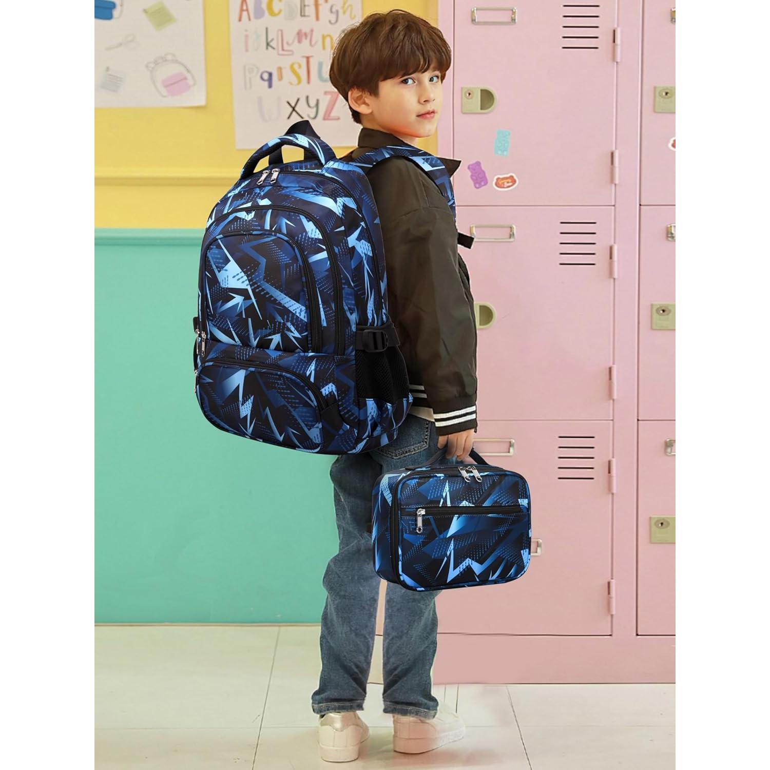 Mochila Escolar Bluefairy Azul Egeo con Caja de Almuerzo 43x30.5cm