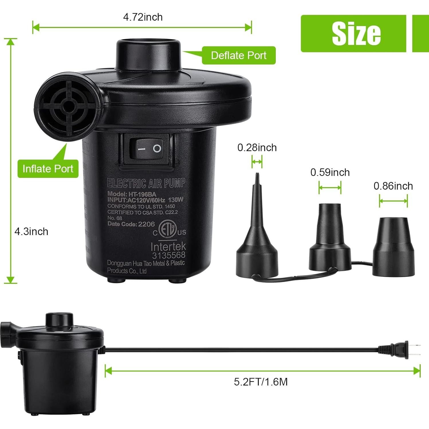 Bomba de Aire Eléctrica CAMULAND 130W con 3 Boquillas