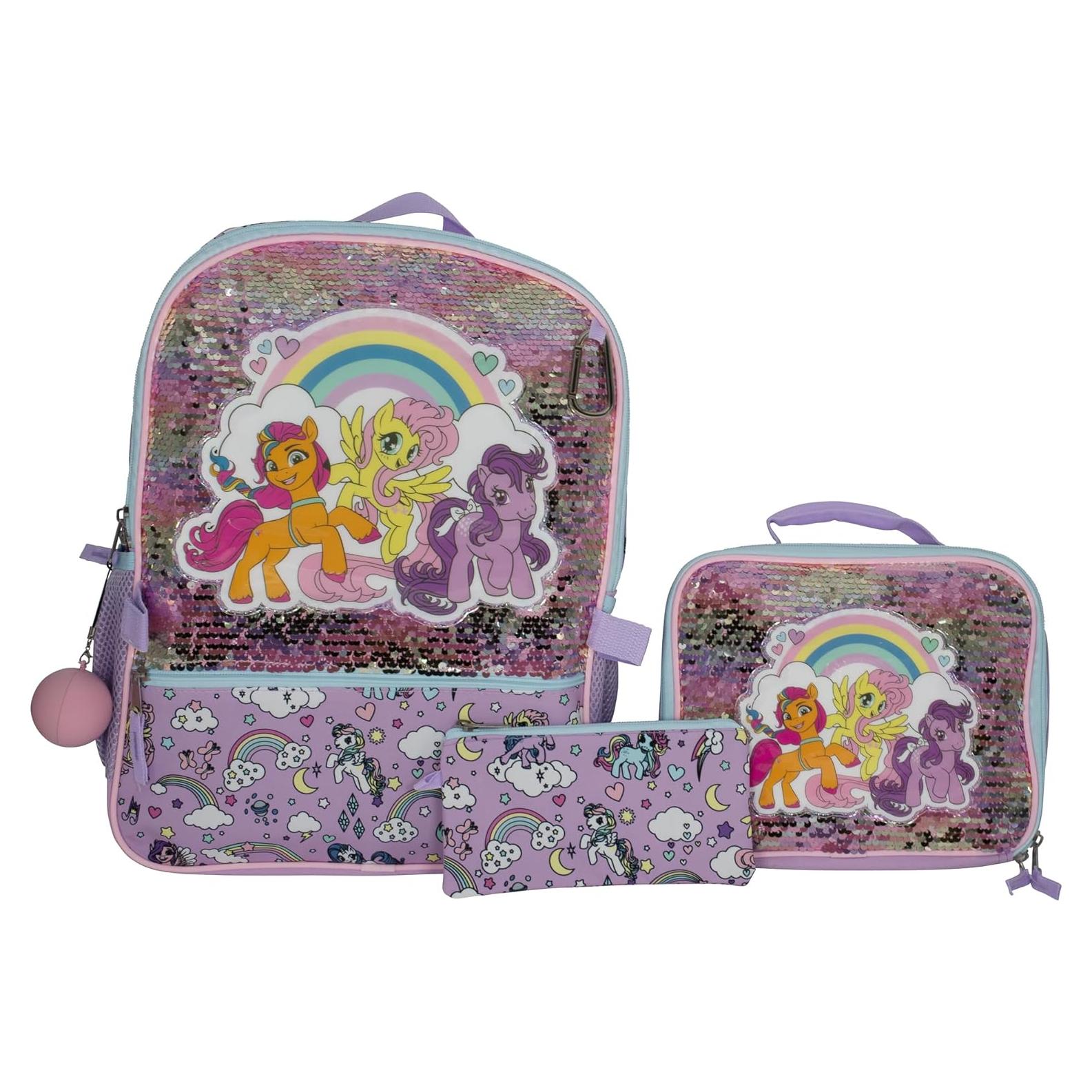 Mochila Escolar MLP 5 Piezas 40.6 cm Morado y Rosa