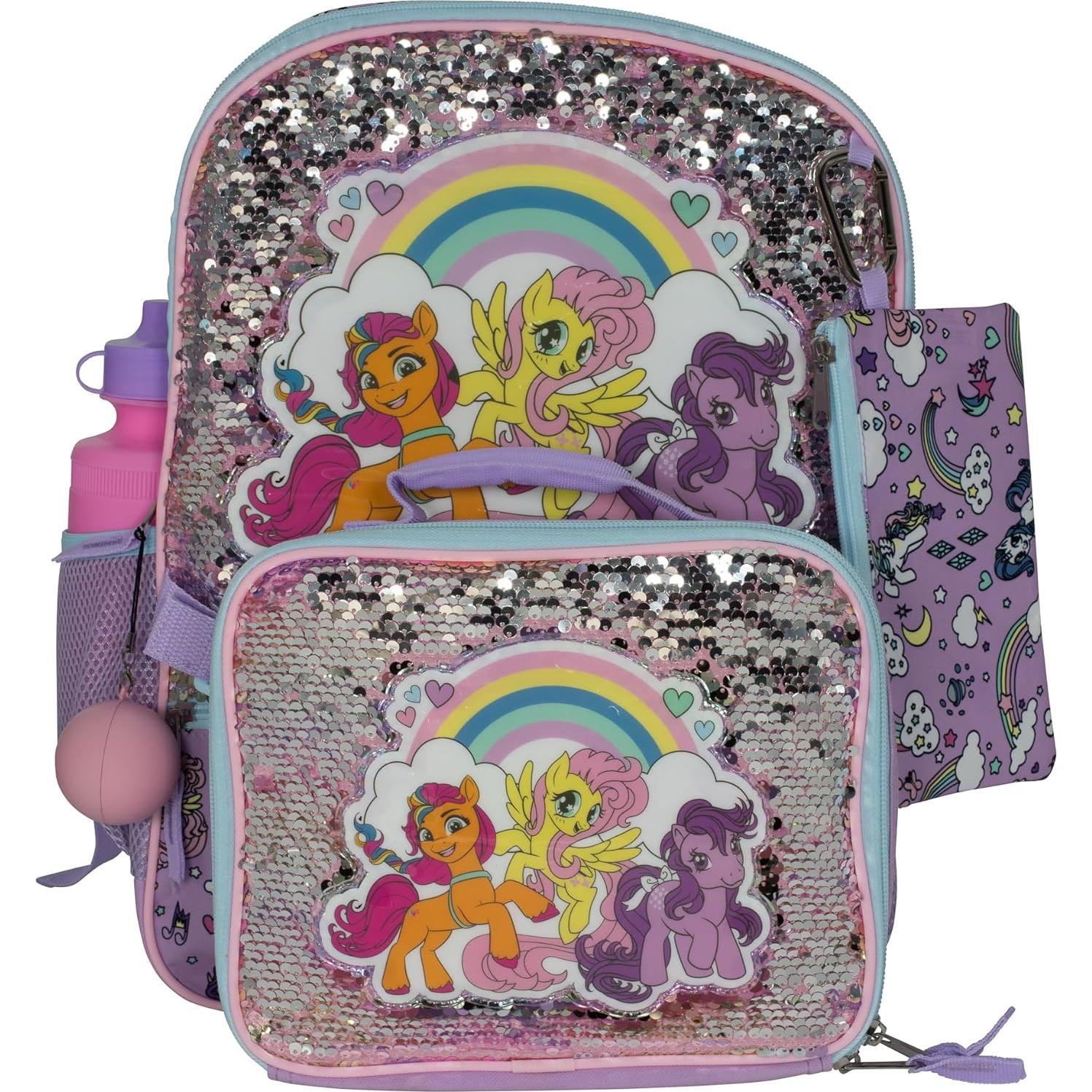 Mochila Escolar MLP 5 Piezas 40.6 cm Morado y Rosa
