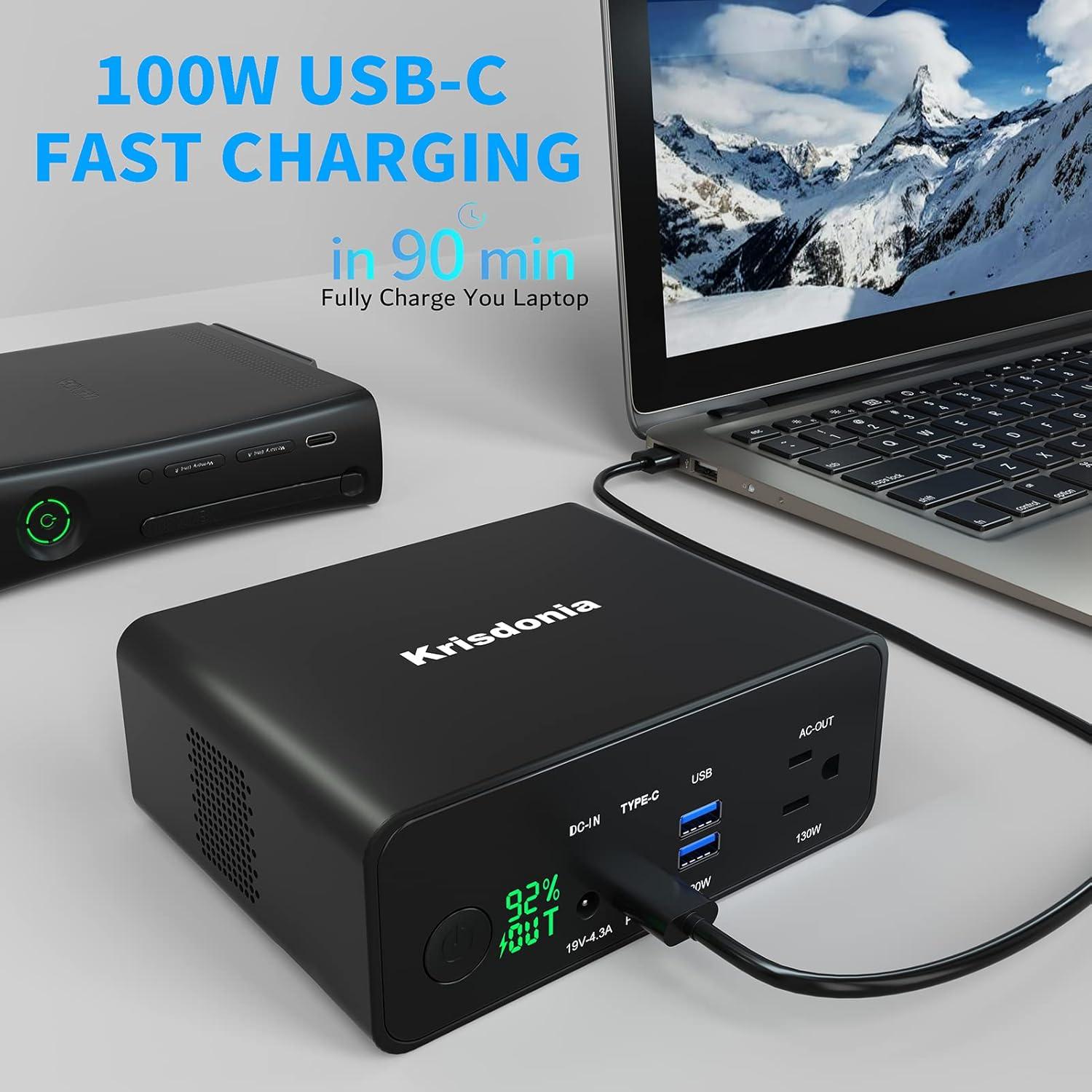 Krisdonia Batería Portátil 130W 40000mAh USB-C y AC