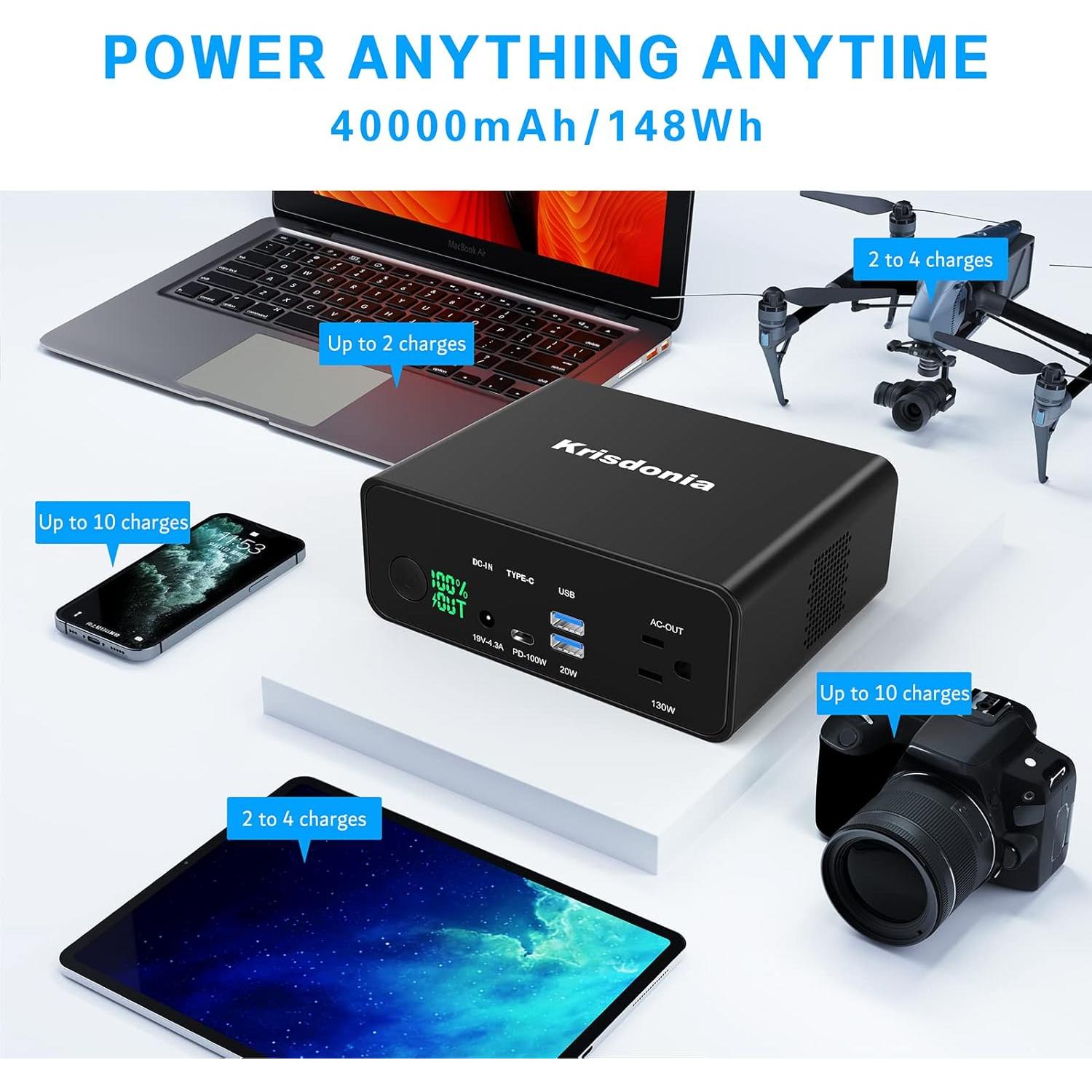 Krisdonia Batería Portátil 130W 40000mAh USB-C y AC