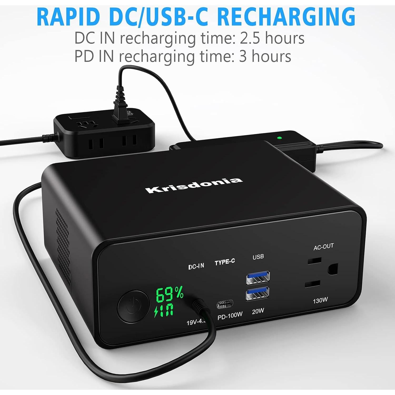 Krisdonia Batería Portátil 130W 40000mAh USB-C y AC