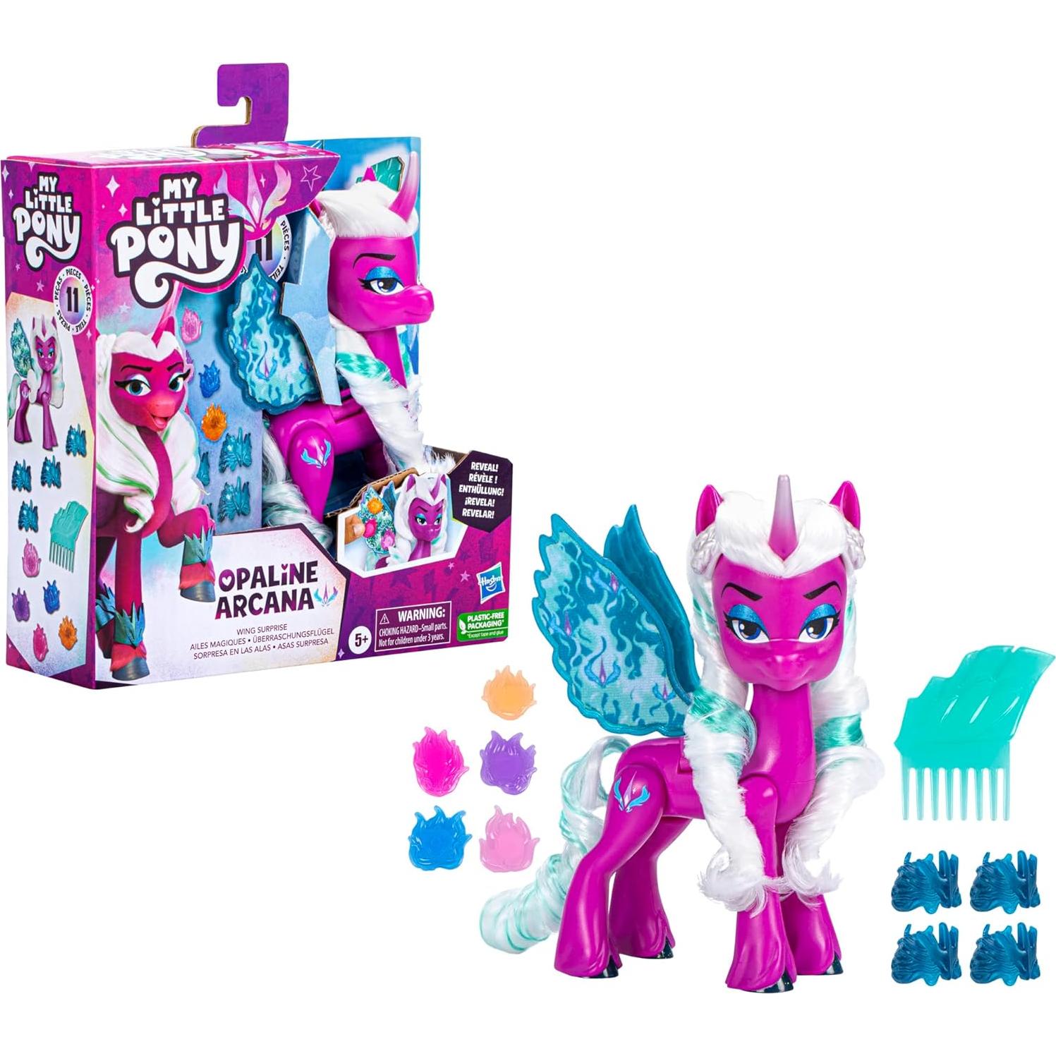 My Little Pony Dolls Opaline Arcana Wing Surprise, 5-Inch Toy Alicorn with Accessories, Toys for 5 Year Old Girls and Boys