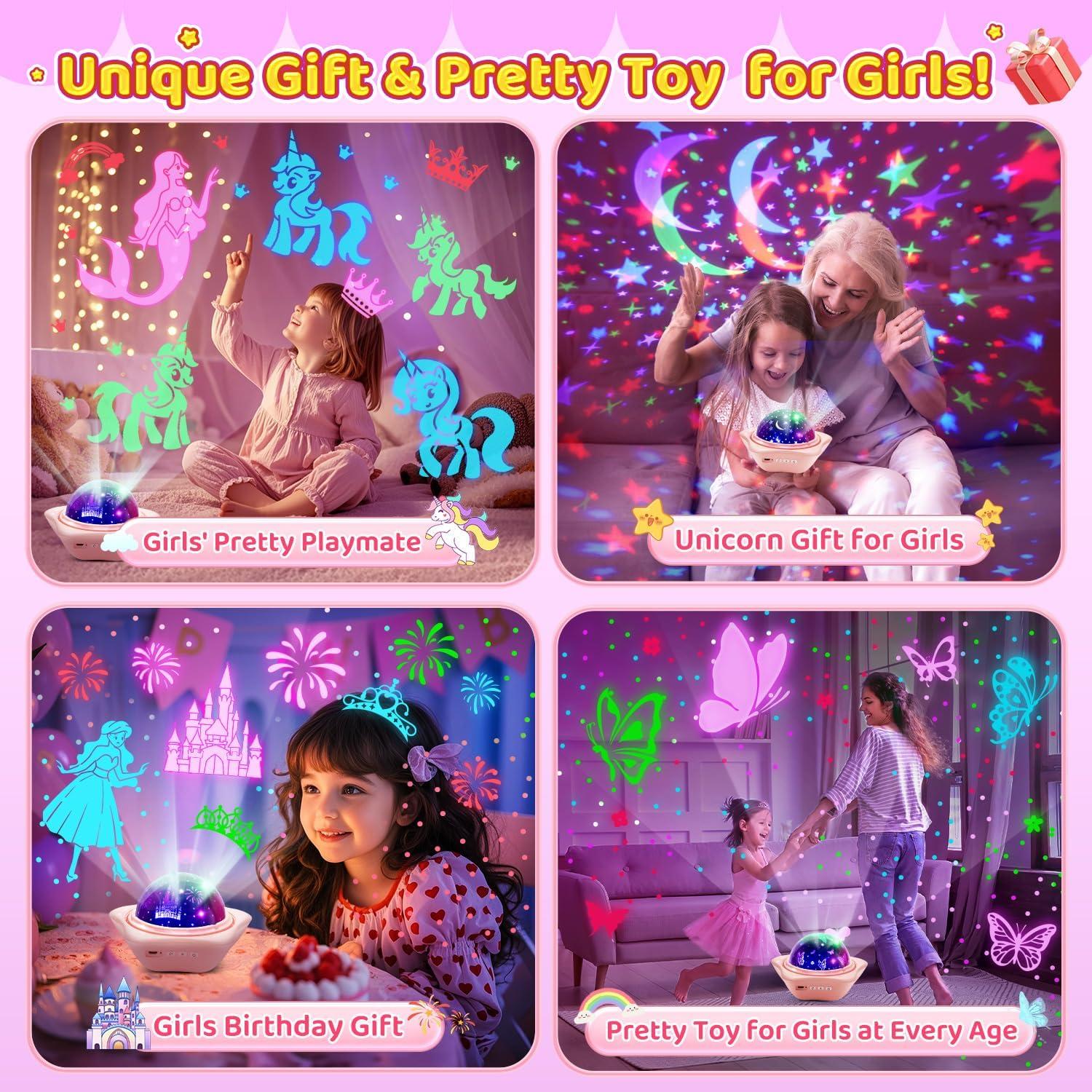 Unicorn Toys【6 Slides+96 Projections】, Unicorn Night Light Projector & Little Mermaid Toys for Girls 4-6,Princess Night Light Projector,Academy Toys,Juguetes para Niñas,Cool Gifts for 2 Year Old Girls