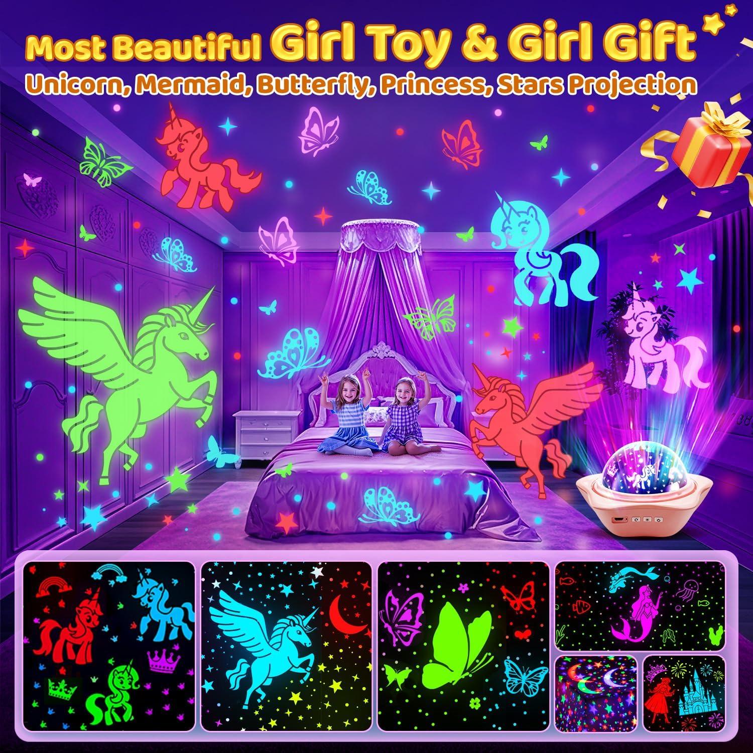Unicorn Toys【6 Slides+96 Projections】, Unicorn Night Light Projector & Little Mermaid Toys for Girls 4-6,Princess Night Light Projector,Academy Toys,Juguetes para Niñas,Cool Gifts for 2 Year Old Girls