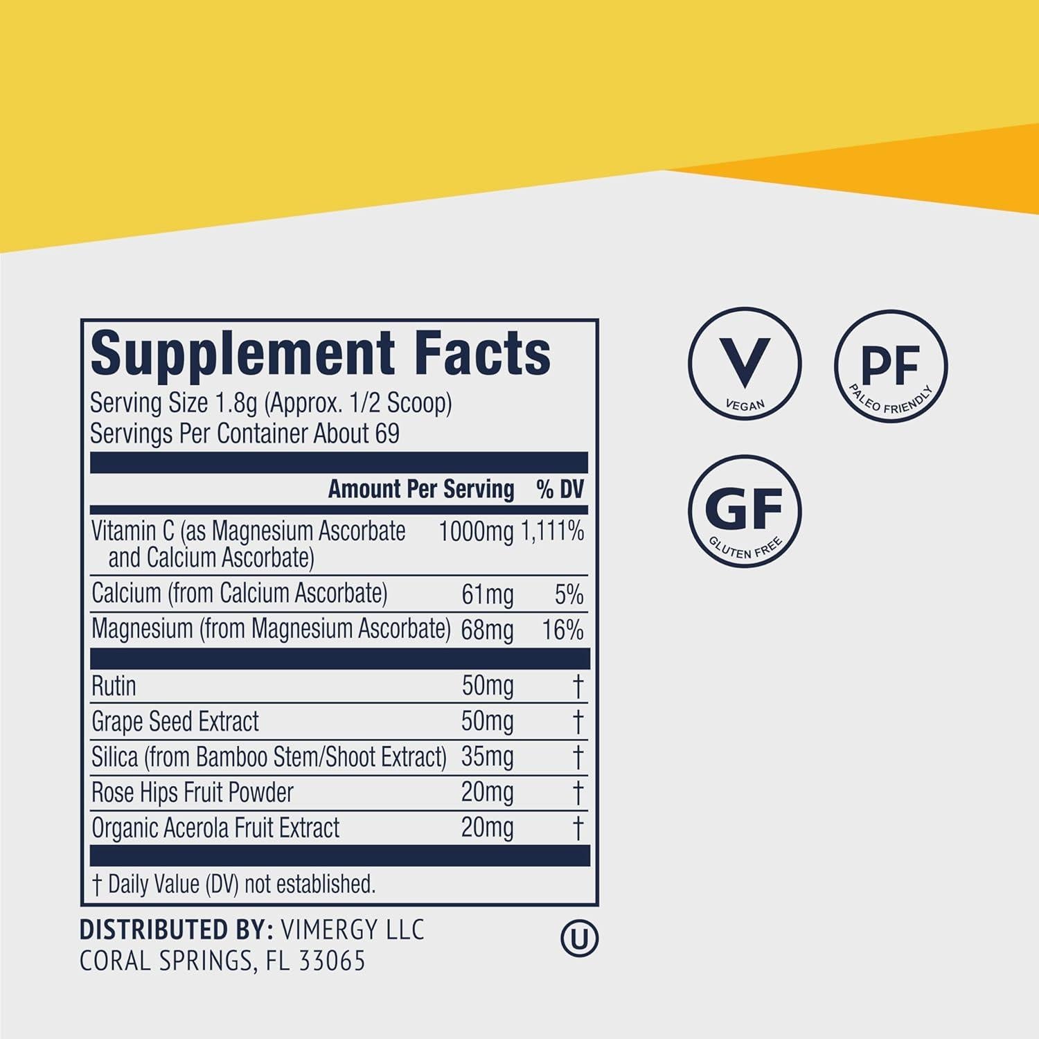 Vimergy Micro-C 1000mg - Suplemento de Vitamina C Vegano 69 Porciones