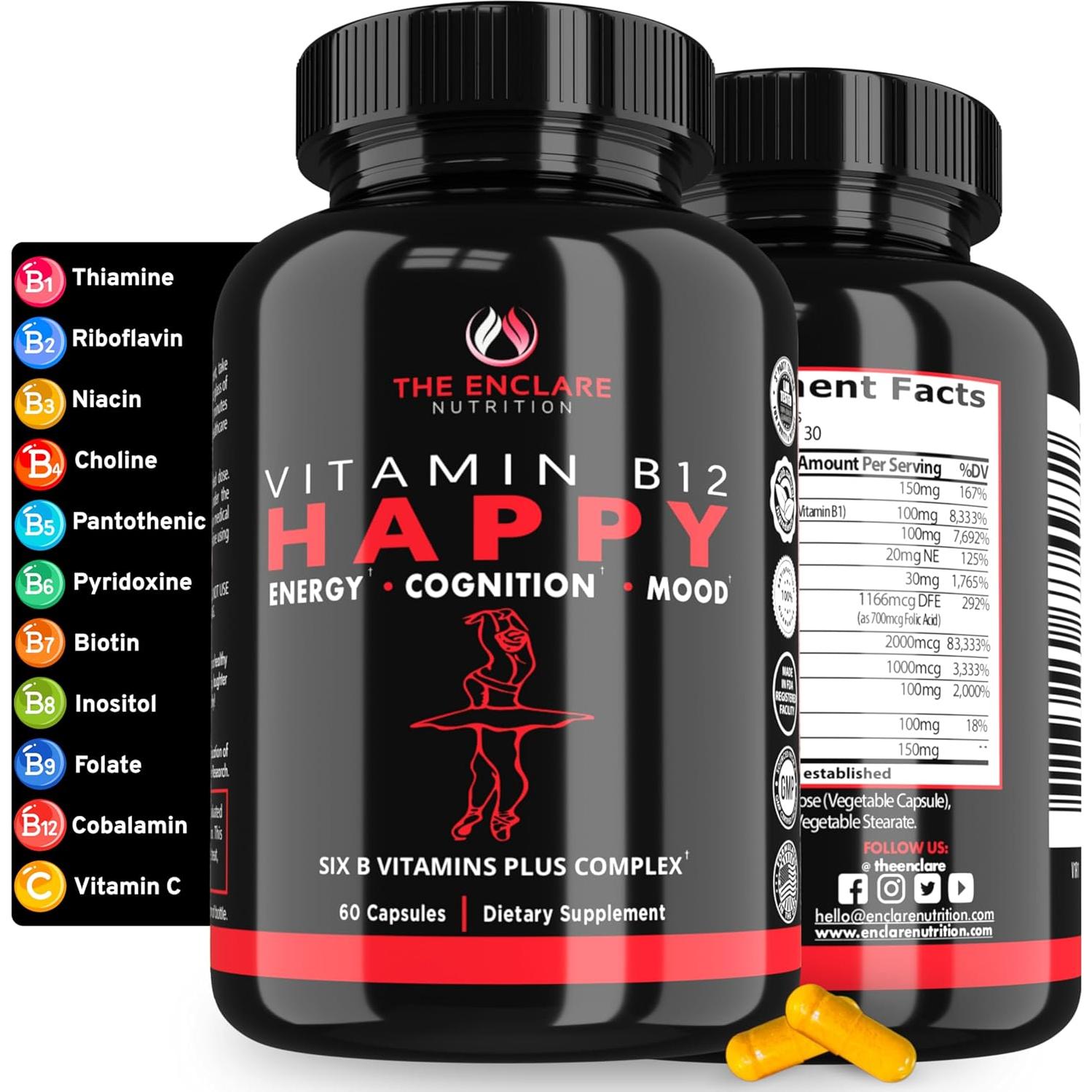 Complejo de Vitamina B12 Enclare - 2000 mcg, Energía y Salud