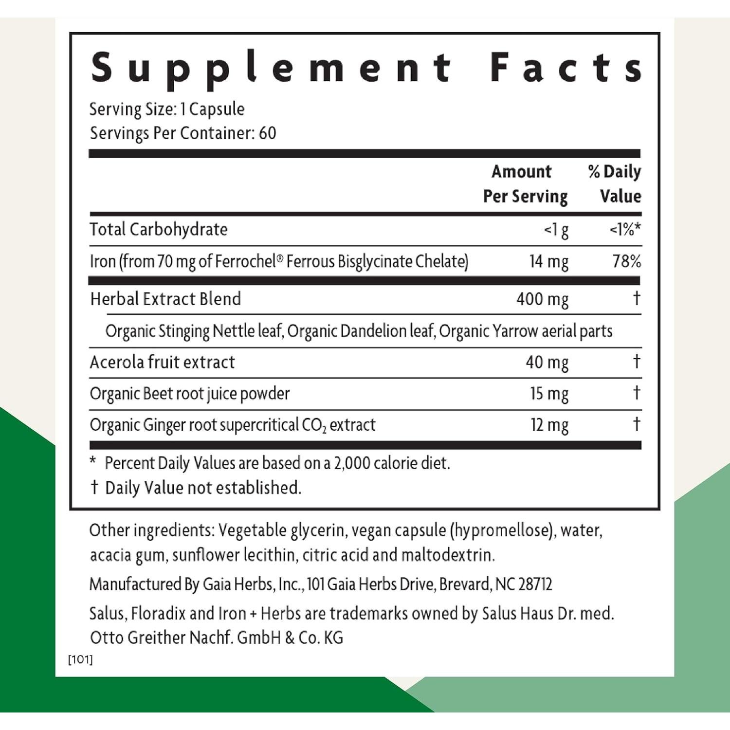 Floradix Hierro + Hierbas - Suplemento Vegano 60 Cápsulas