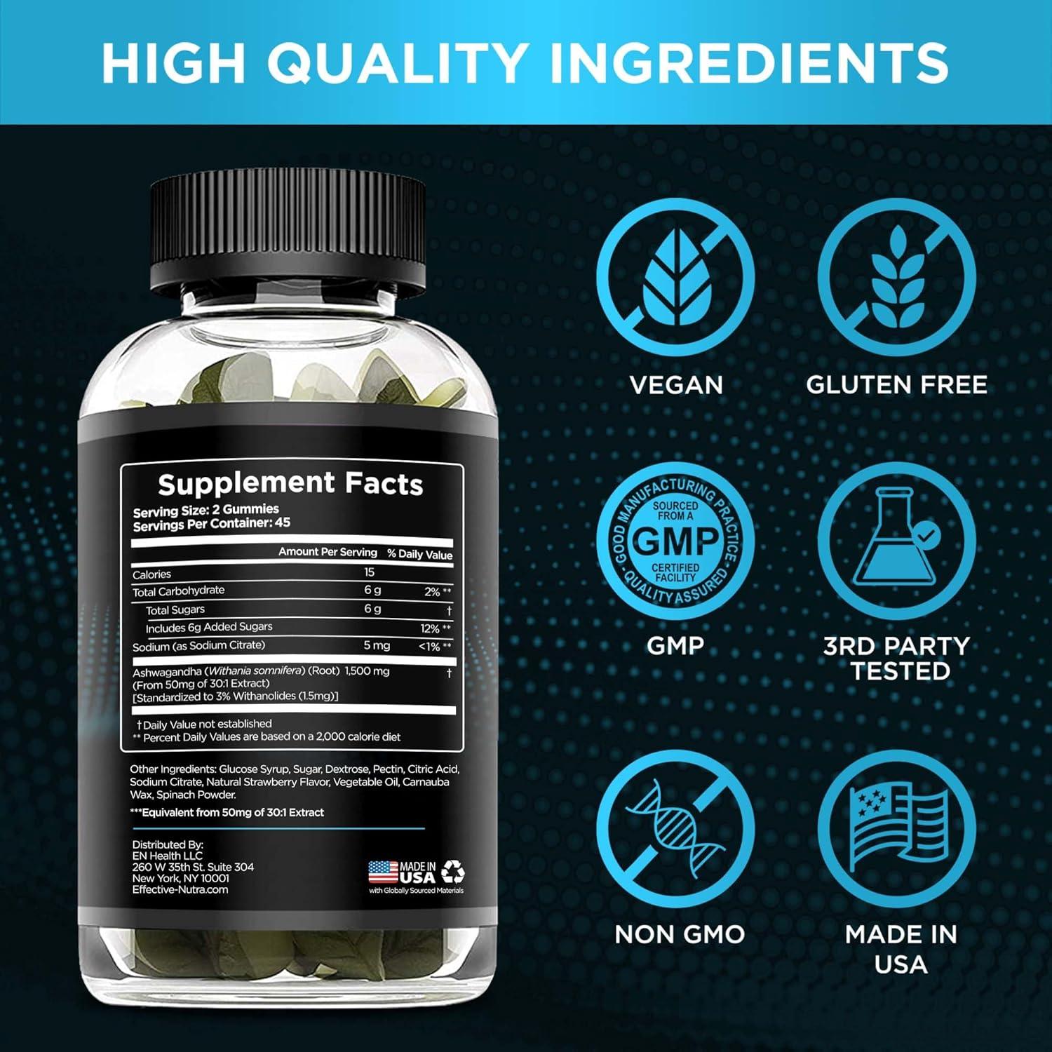 Gomitas de Ashwagandha 1500mg Effective Nutra 90ct Veganas