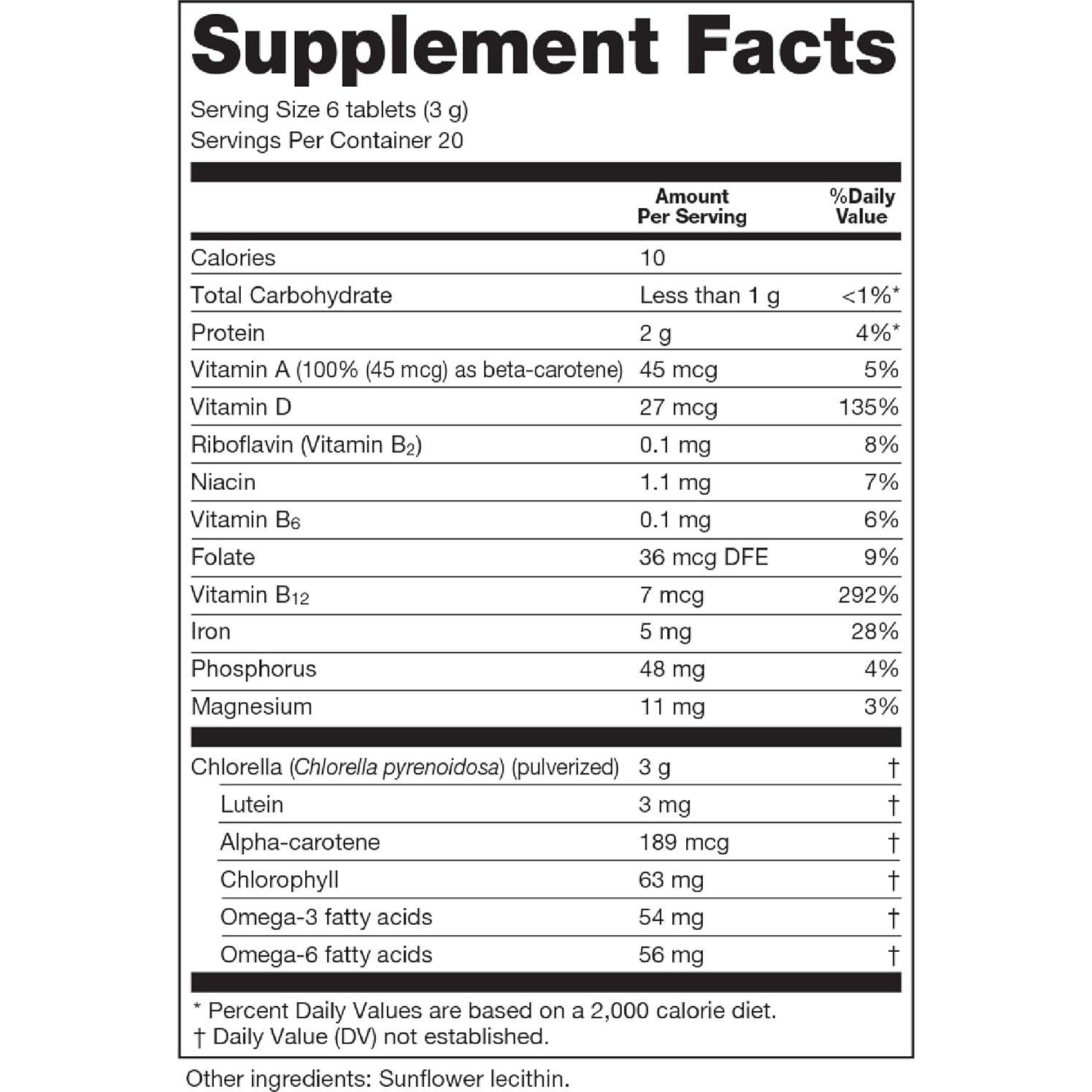Sun Chlorella 500mg Suplemento de Algas Verdes 120 Tabletas