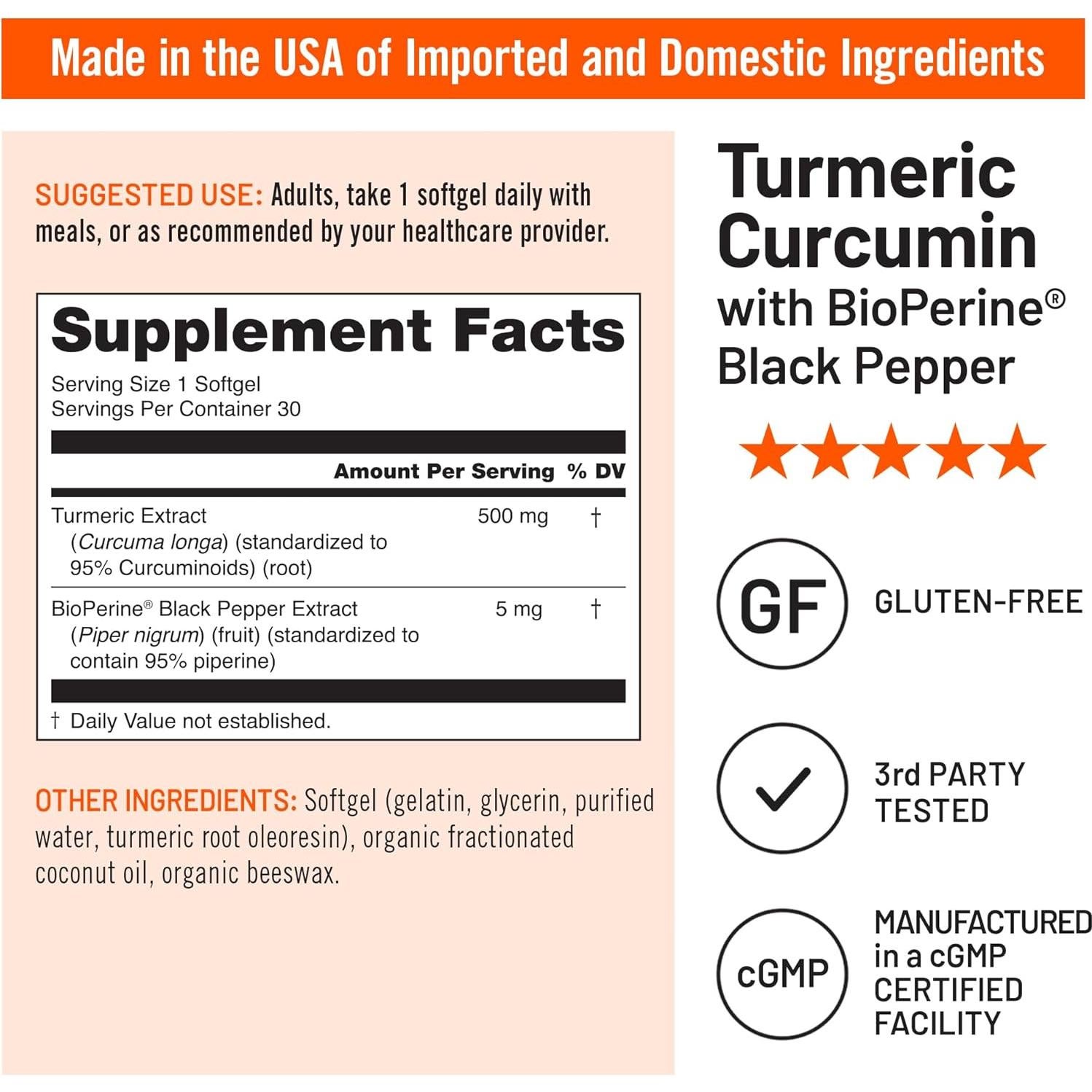 Cápsulas de Cúrcuma Curcumina NatureWise 500mg - 30 Unidades
