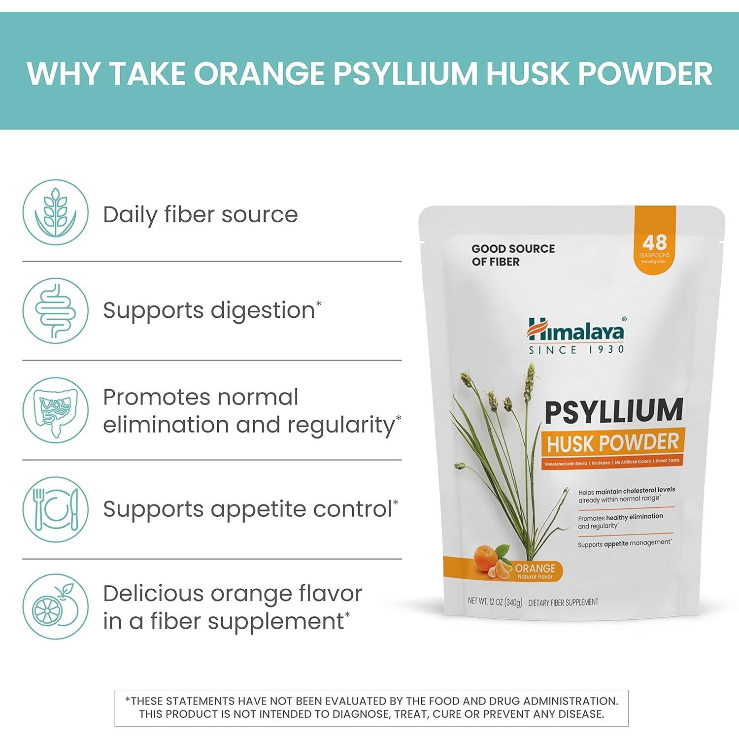Polvo de Cáscara de Psyllium Naranja Himalaya 340 g - Suplemento Digestivo