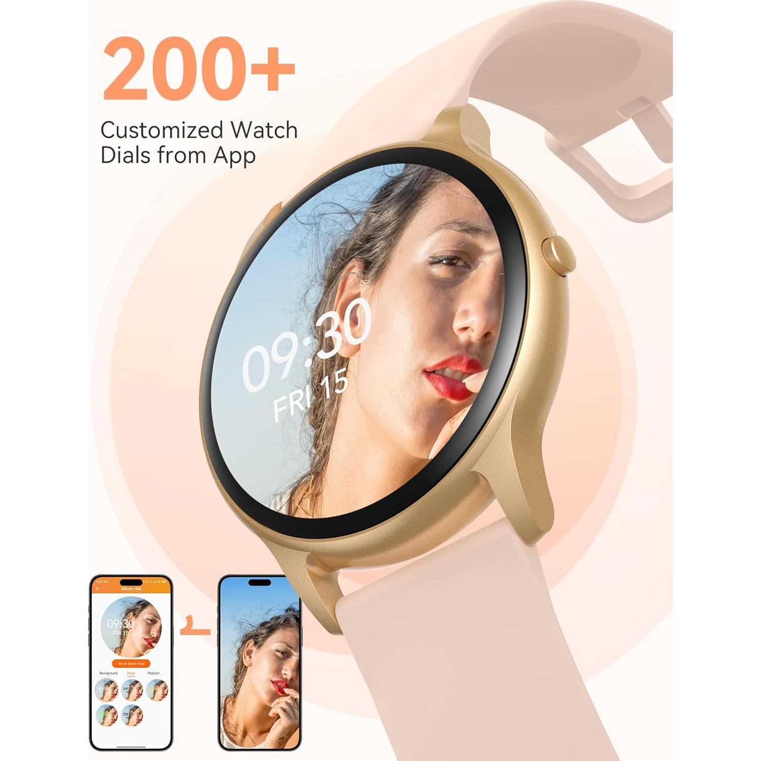 AGPTEK Smart Watch for Women, 5ATM Waterproof Smartwatch for Android and iOS Phones, Fitness Tracker Watch with 100+ Sports Modes, Heart Rate Monitor Pedometer Sleep Monitor, Pink