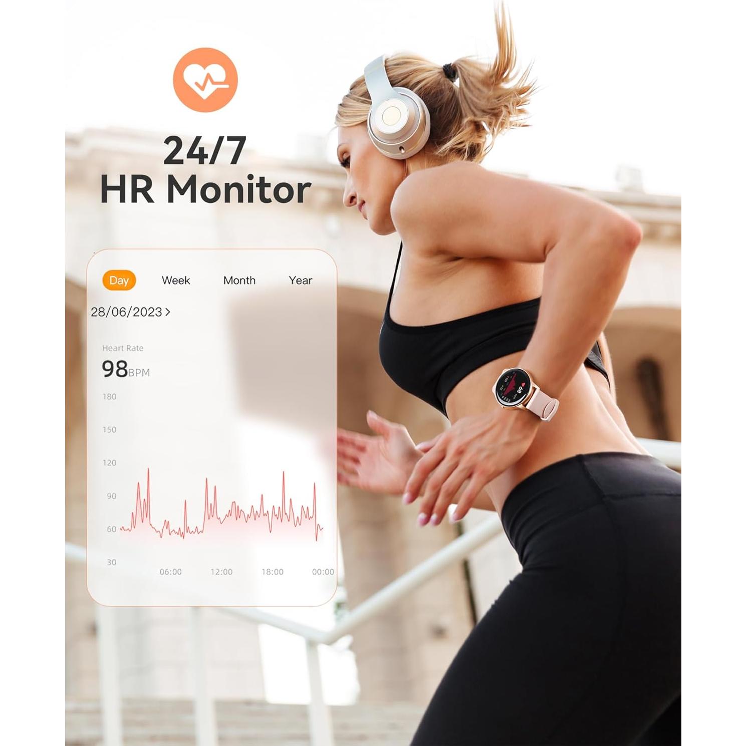 AGPTEK Smart Watch for Women, 5ATM Waterproof Smartwatch for Android and iOS Phones, Fitness Tracker Watch with 100+ Sports Modes, Heart Rate Monitor Pedometer Sleep Monitor, Pink