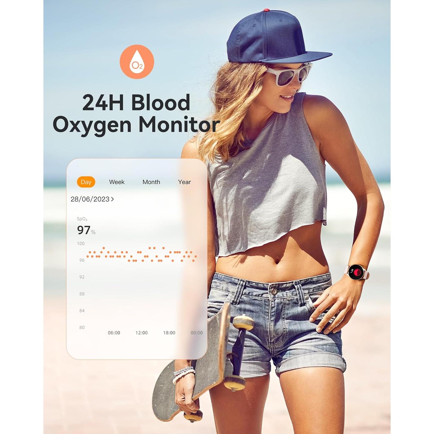 AGPTEK Smart Watch for Women, 5ATM Waterproof Smartwatch for Android and iOS Phones, Fitness Tracker Watch with 100+ Sports Modes, Heart Rate Monitor Pedometer Sleep Monitor, Pink