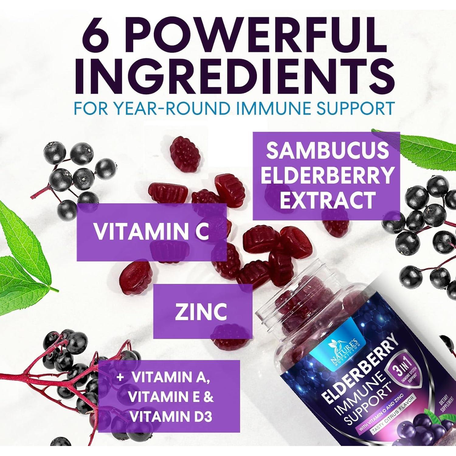 Gomitas de Saúco Nature's Nutrition 60 Unidades Vitamina C D3 Zinc