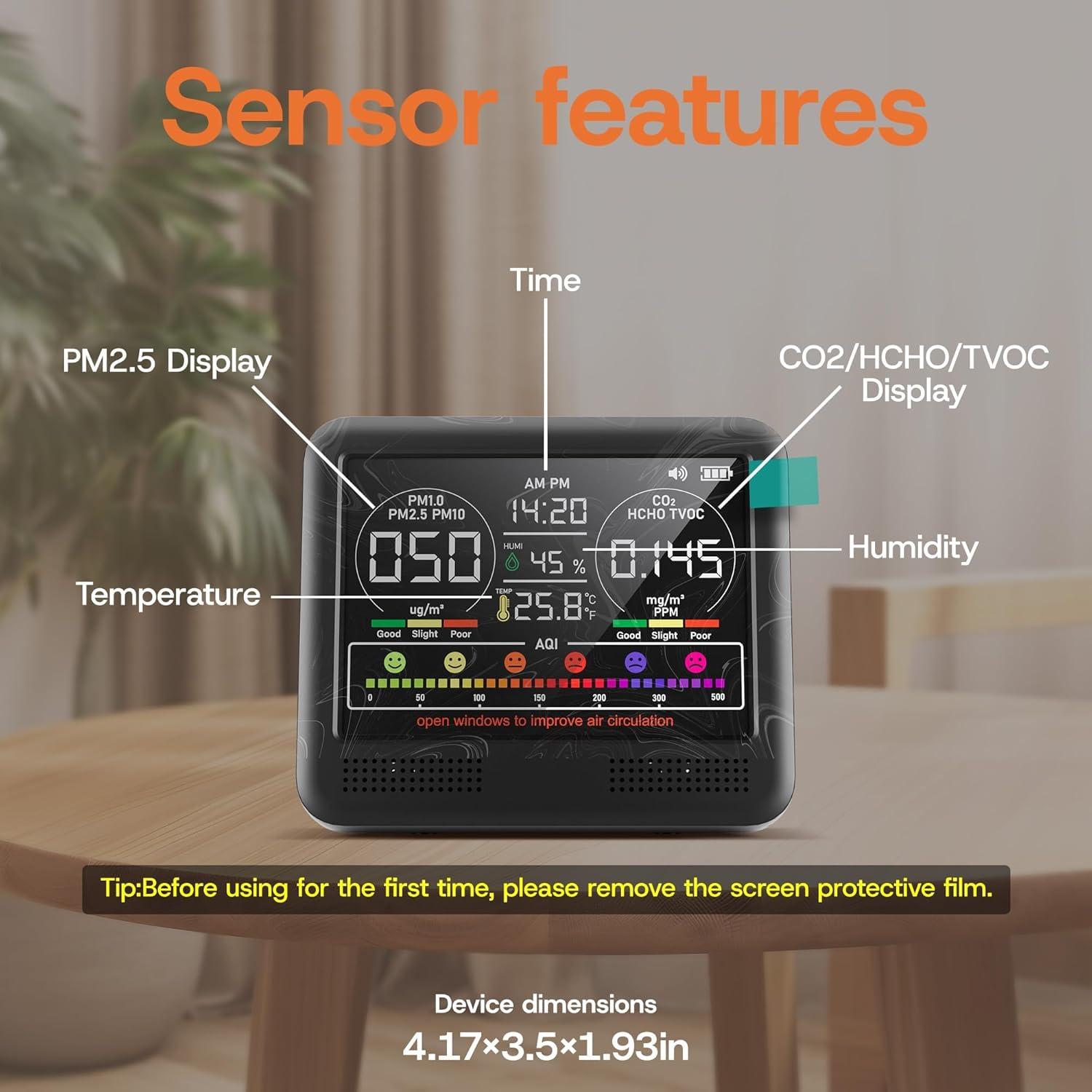 Monitor de Calidad del Aire SpeedBoost AK23 16-en-1 PM2.5 CO2