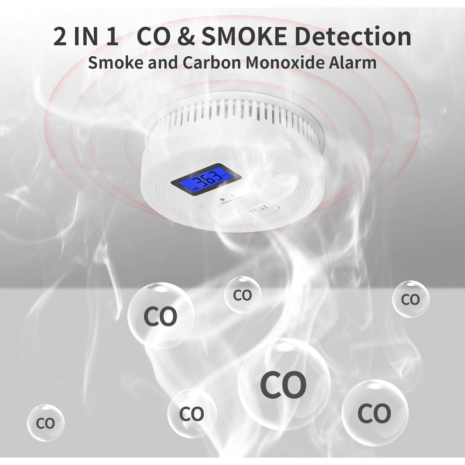 Detector de CO y Humo OLUNCLE 2 en 1 con Pantalla LCD