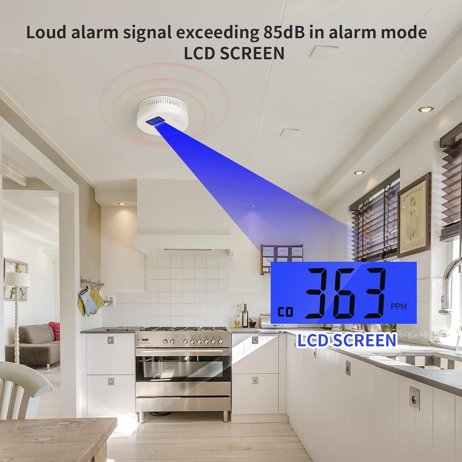 Detector de CO y Humo OLUNCLE 2 en 1 con Pantalla LCD