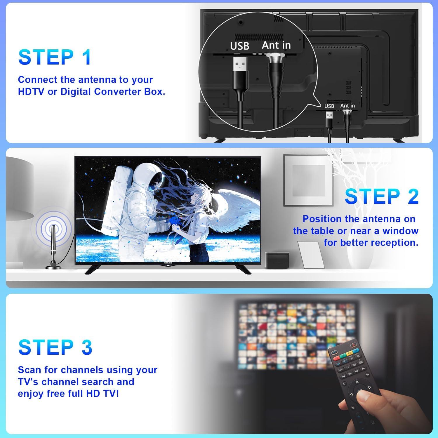 Antena Digital HD QGClearSO para TV Inteligente 4K 1080p