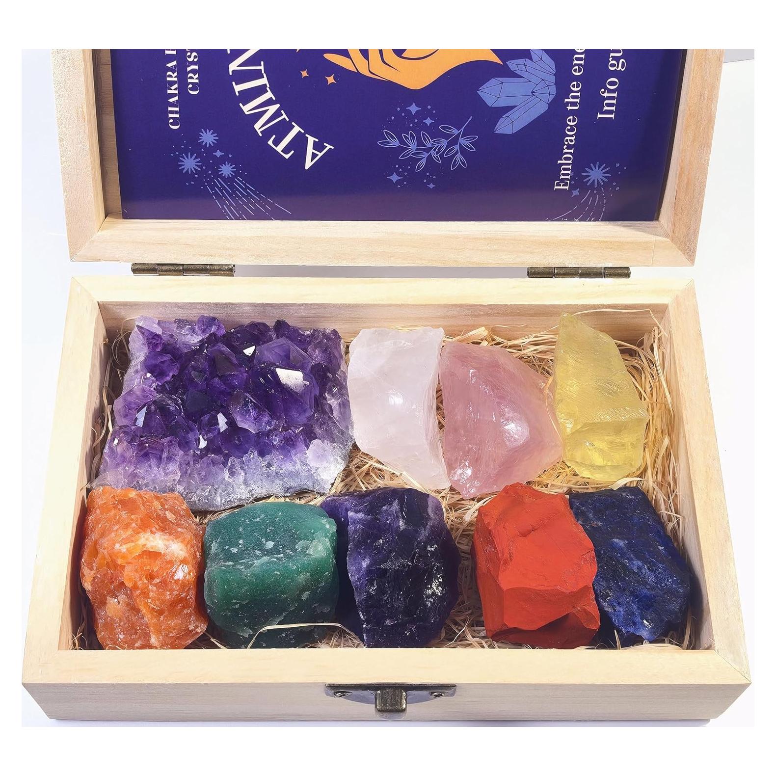 Juego de Cristales Sanadores Atminafays - 9 Piezas para Meditación