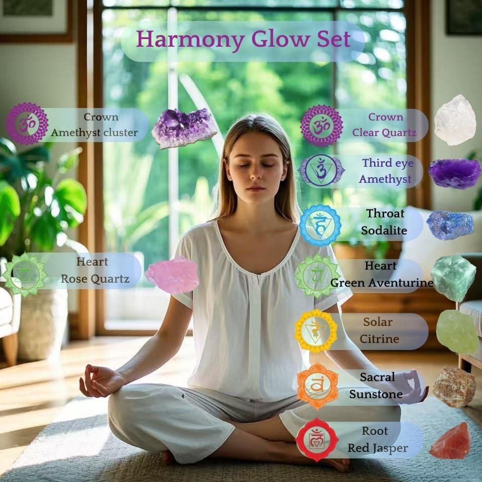 Juego de Cristales Sanadores Atminafays - 9 Piezas para Meditación