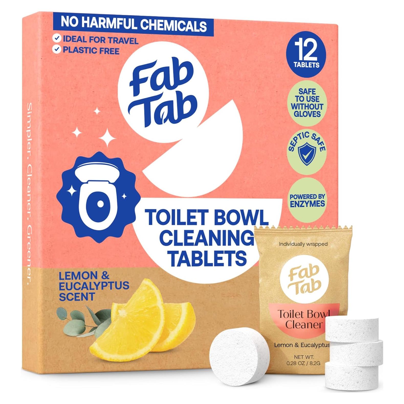 Tabletas Limpiadoras de Inodoro FABTAB, Aroma Limón y Eucalipto