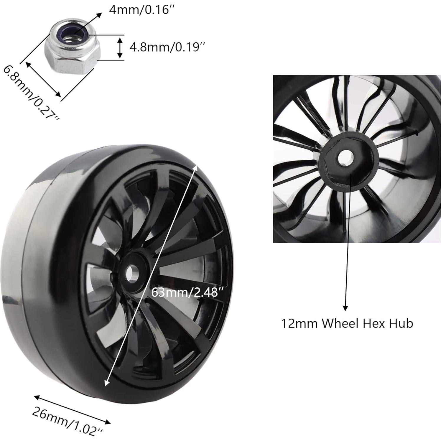 4 Neumáticos y Ruedas RC 12mm GDOOL 63mm Plástico Negro