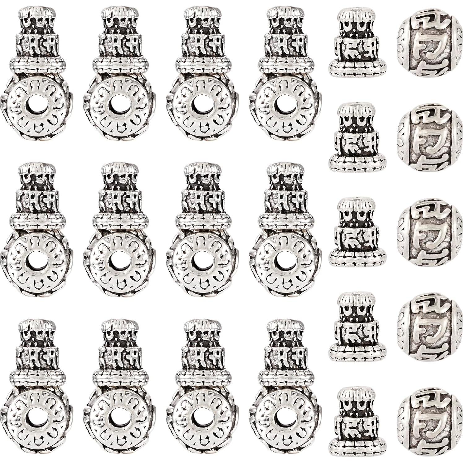 10 Sets de Cuentas de Guru de Plata Antigua para Joyas