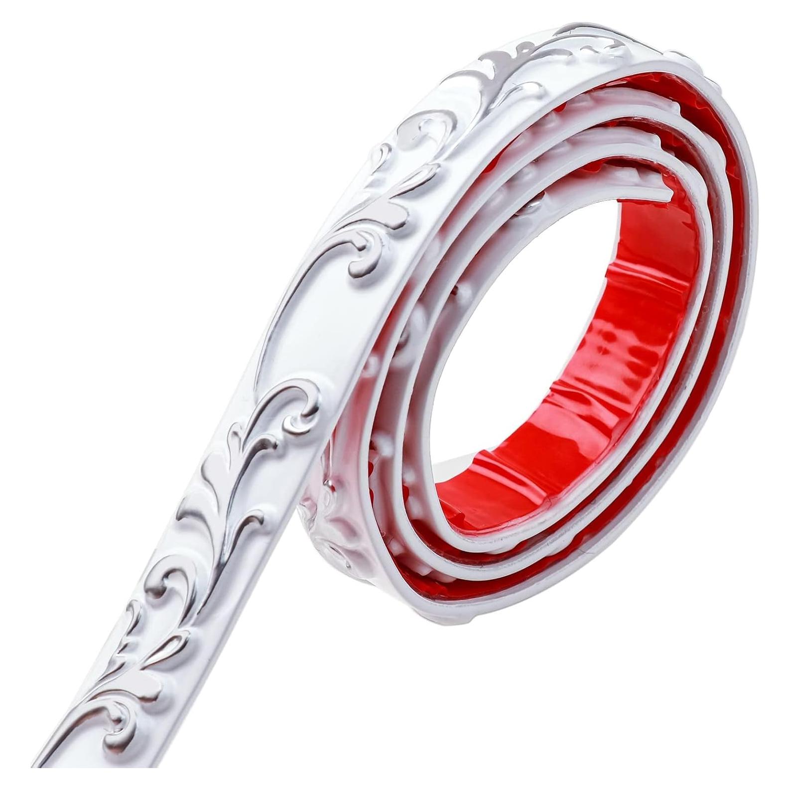 Moldura de Pared Autoadhesiva Duzzy 5 Metros PVC Blanco y Plata