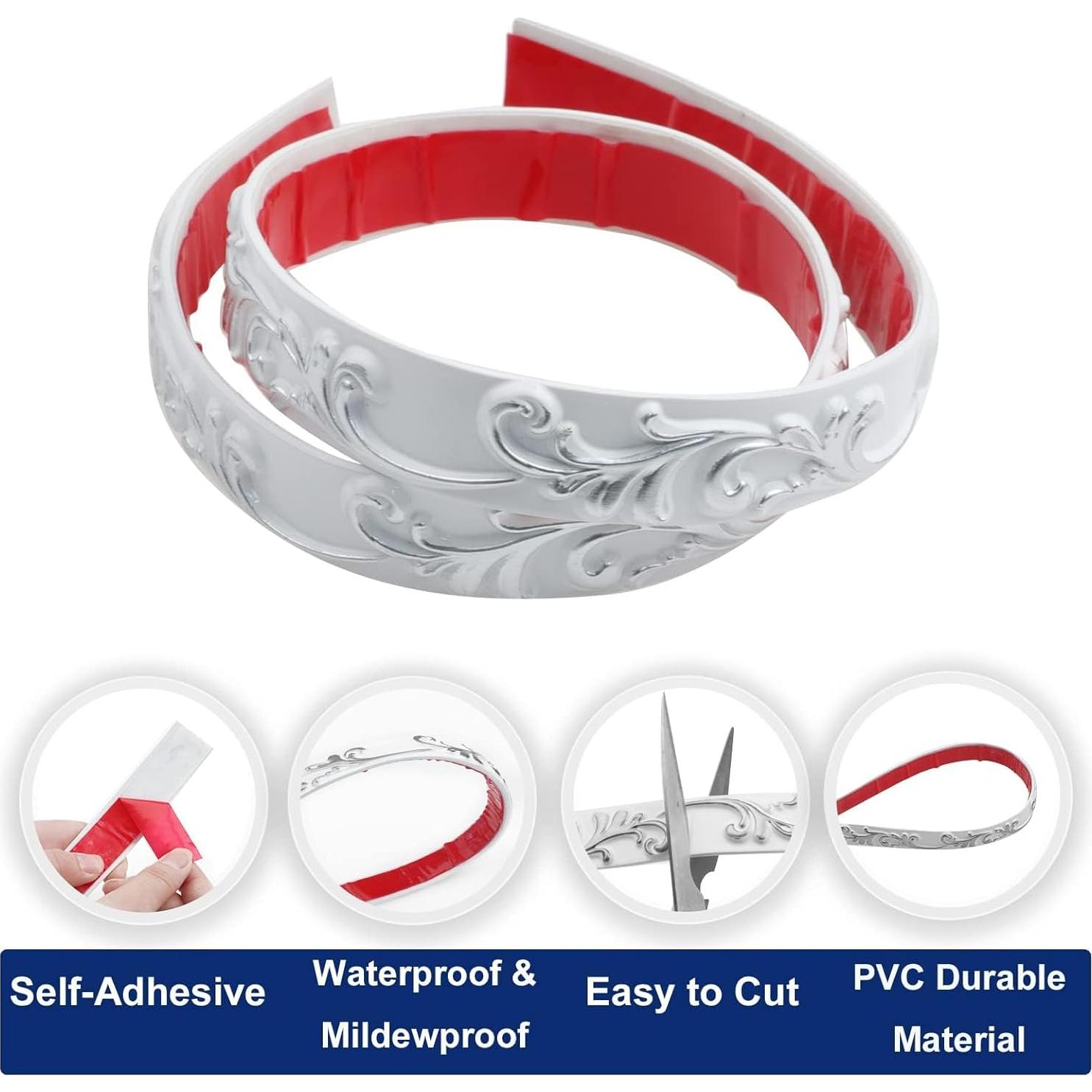 Moldura de Pared Autoadhesiva Duzzy 5 Metros PVC Blanco y Plata